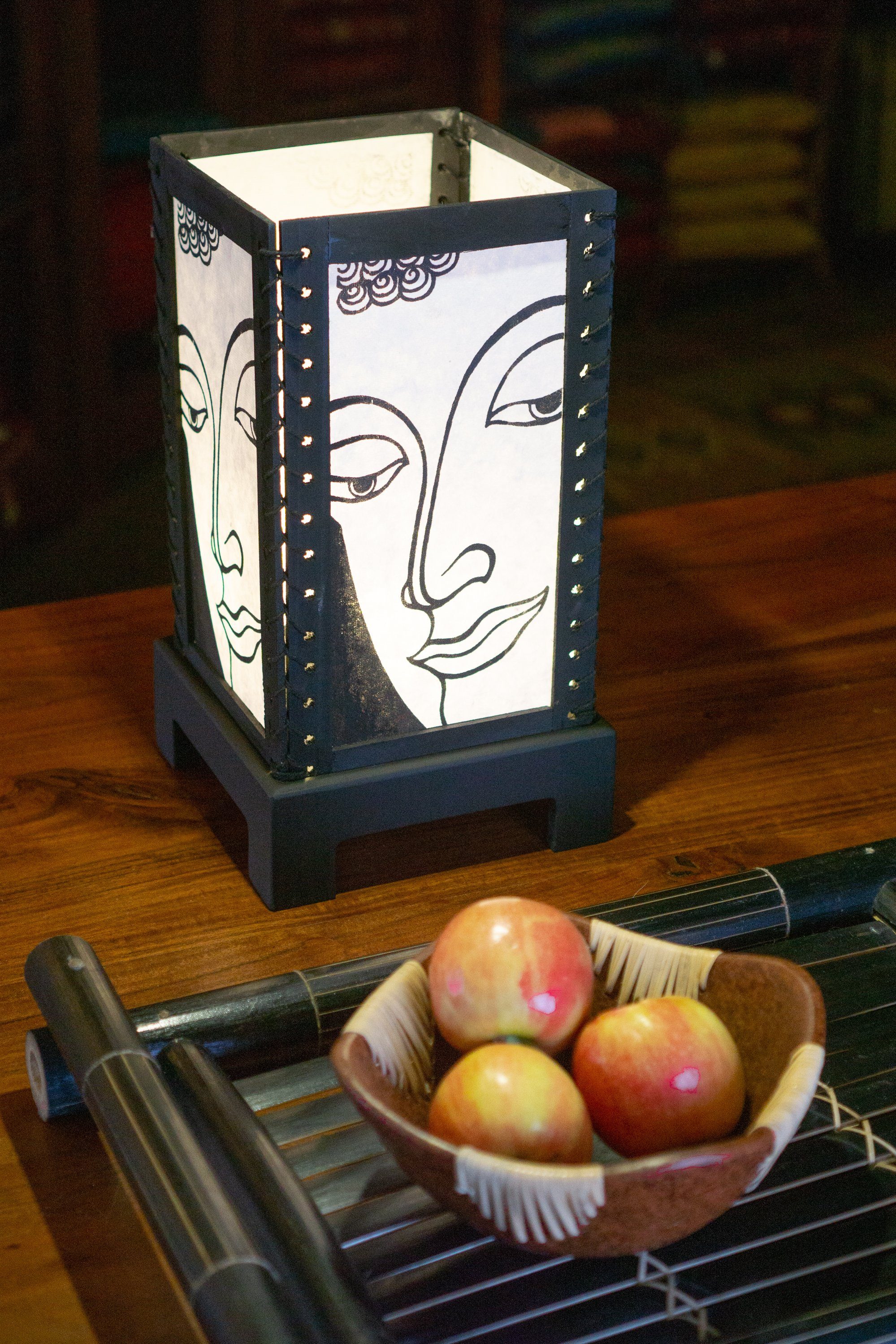 &.., aus Deko Guru-Shop inklusive Tischleuchte Tischleuchte nicht Transparente Holz Leuchtmittel Buddha/weiß