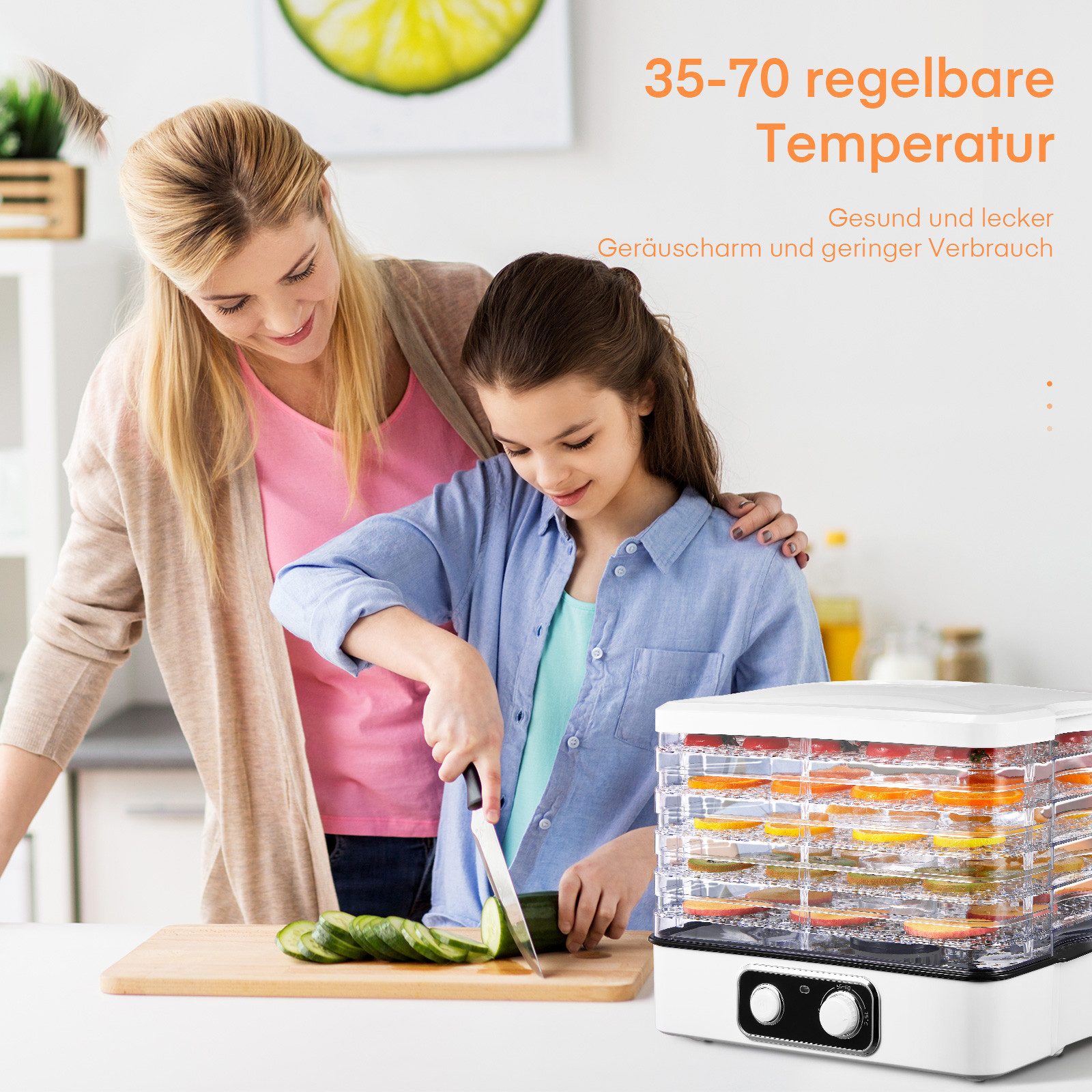 FOHERE Dörrautomat Fruchtrockner mit 5 Tabletts, 35-70°C Temperatur Einstellbar 240 W, 5 Etagen, langlebiges Material, einfache Reinigung
