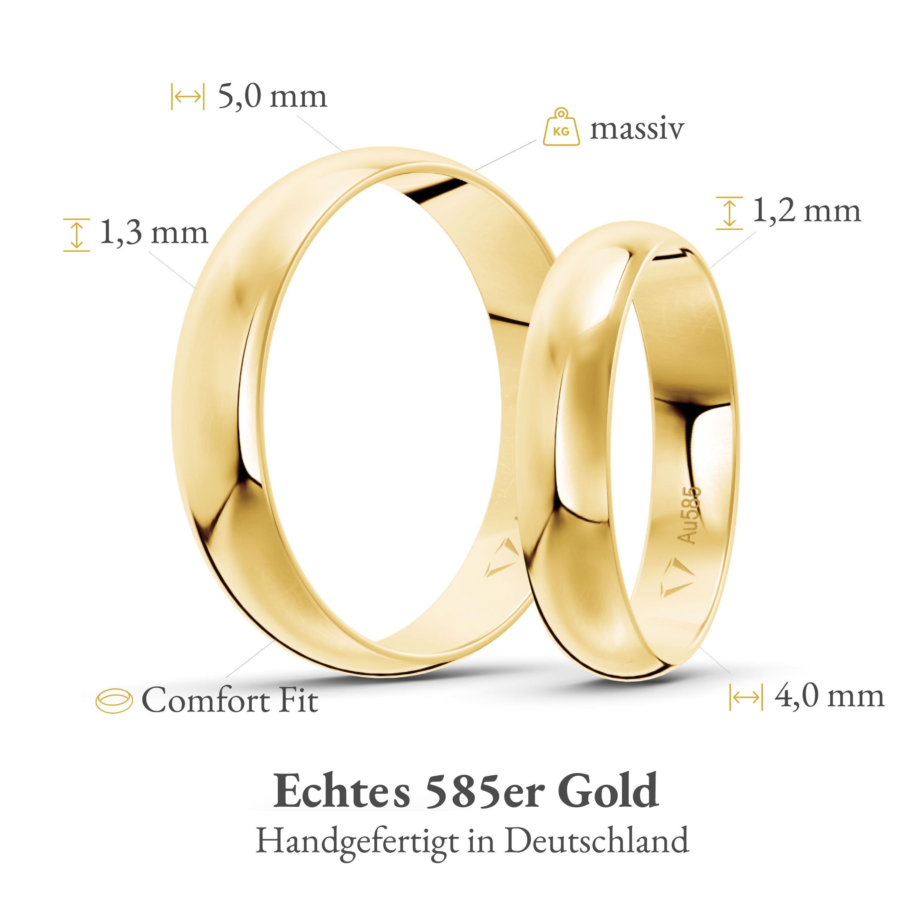 mosa & co. Trauring mit Gravur Classic Gold 585 mit 4mm + 5mm Breite im Paarpreis (Eheringe, 2-tlg., 2 Trauringe) – Bild 2 von 5