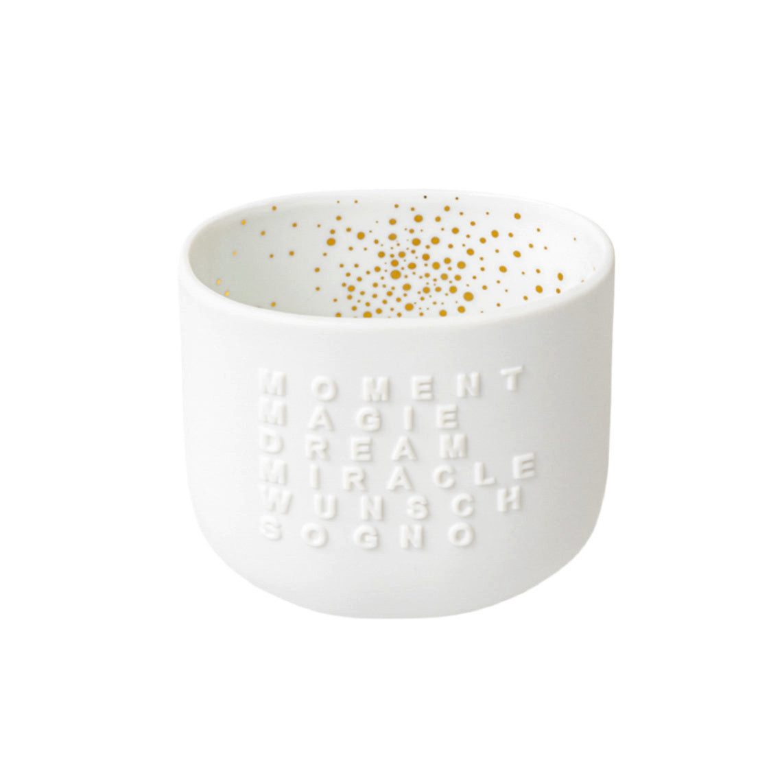 Räder Design Teelichthalter Teelichthalter aus Porzellan goldene Punkte "Moment, Magie, Dream" von