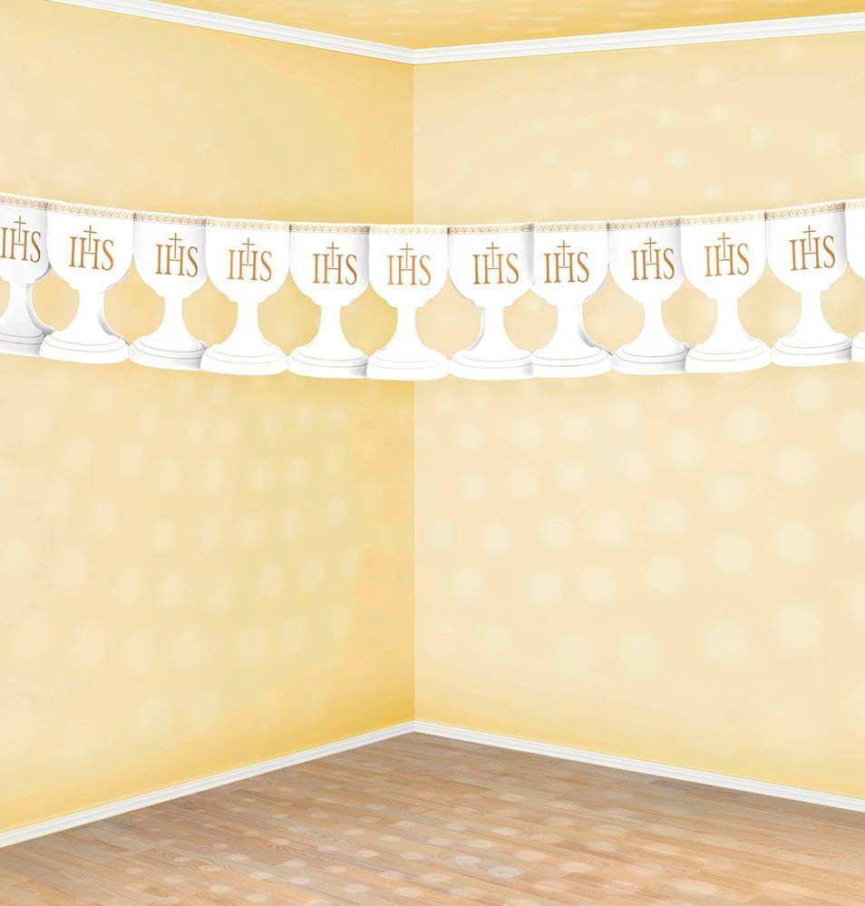 partydeco Girlande, Girlande Kelch aus Papier 17x300cm weiß gold