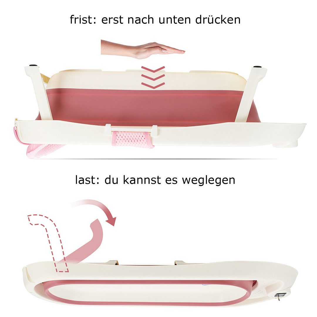 Clanmacy Babybadewanne Babybadewanne faltbar mit Thermometer & Badenetz, Platzsparend