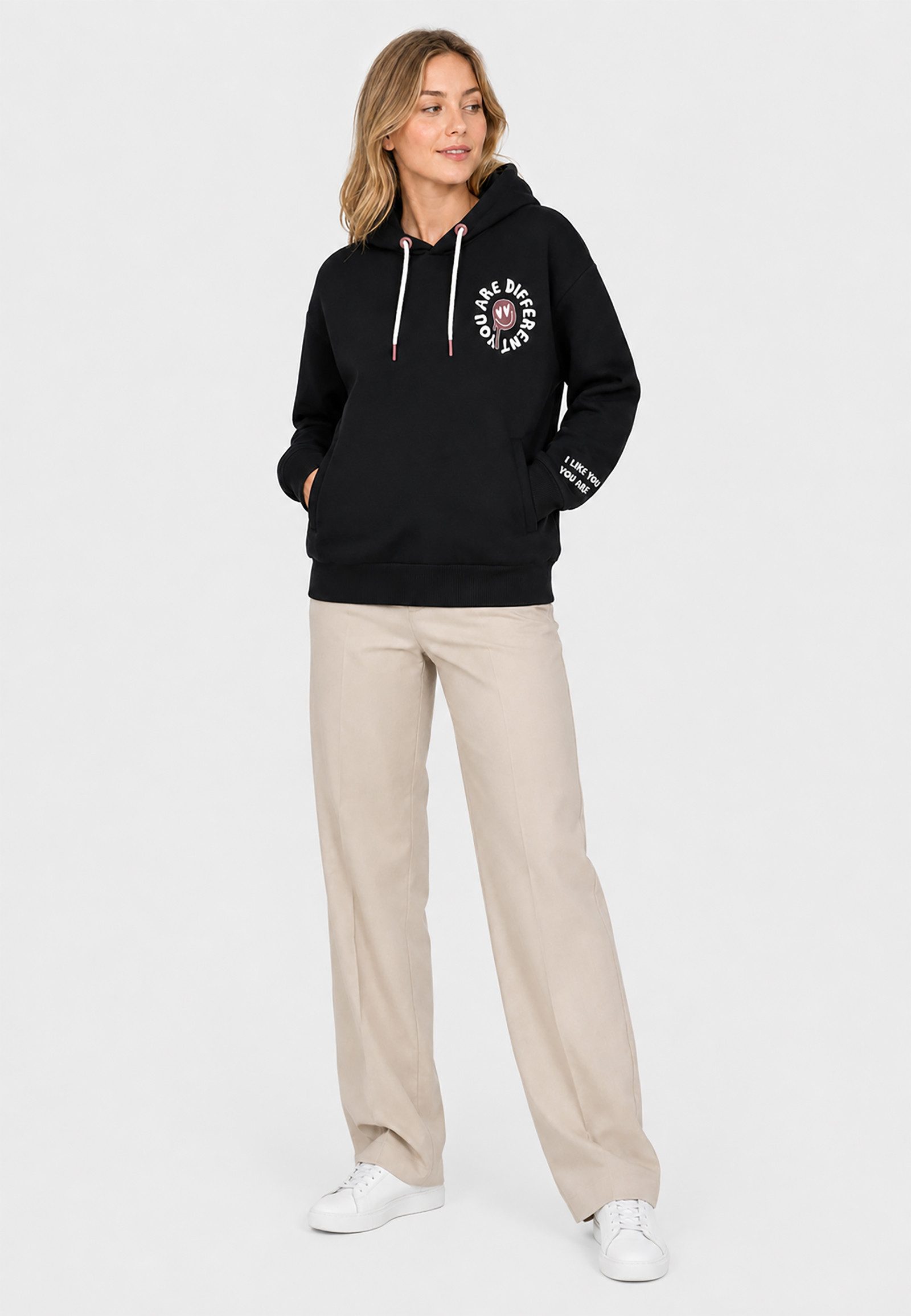 SUBLEVEL Hoodie Kängurutasche und bequeme Rippbündchen für Damen (1-tlg) Baumwolle Normal Fit Kapuze Langarm Einfarbig atmungsaktiv