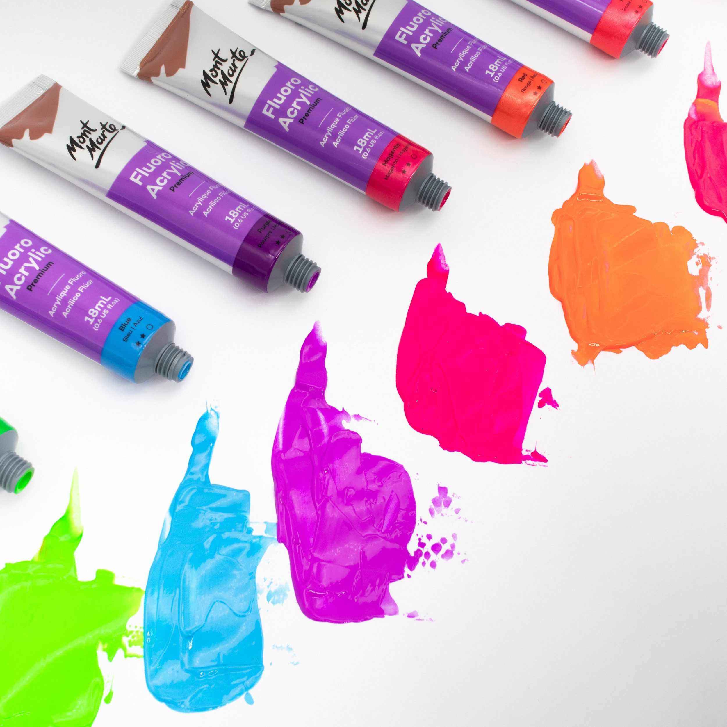Mont Marte Acrylfarbe Set Neon – 8×18 ml Tuben, fluoreszierend unter UV-/Schwarzlicht, Für Künstler, Mixed Media, Illustration & kreative Lichteffekte