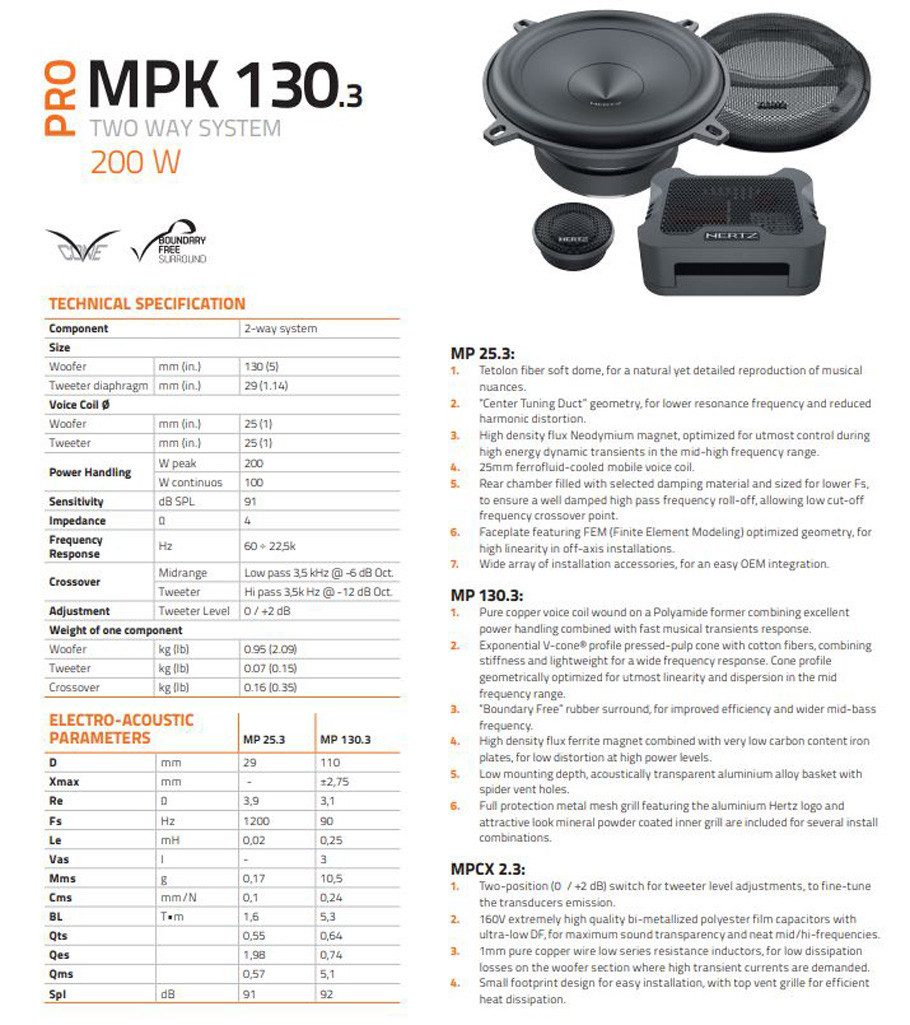 Hertz MPK 130.3 PRO 13cm Lautsprecher Komposystem Auto-Lautsprecher (100 W)