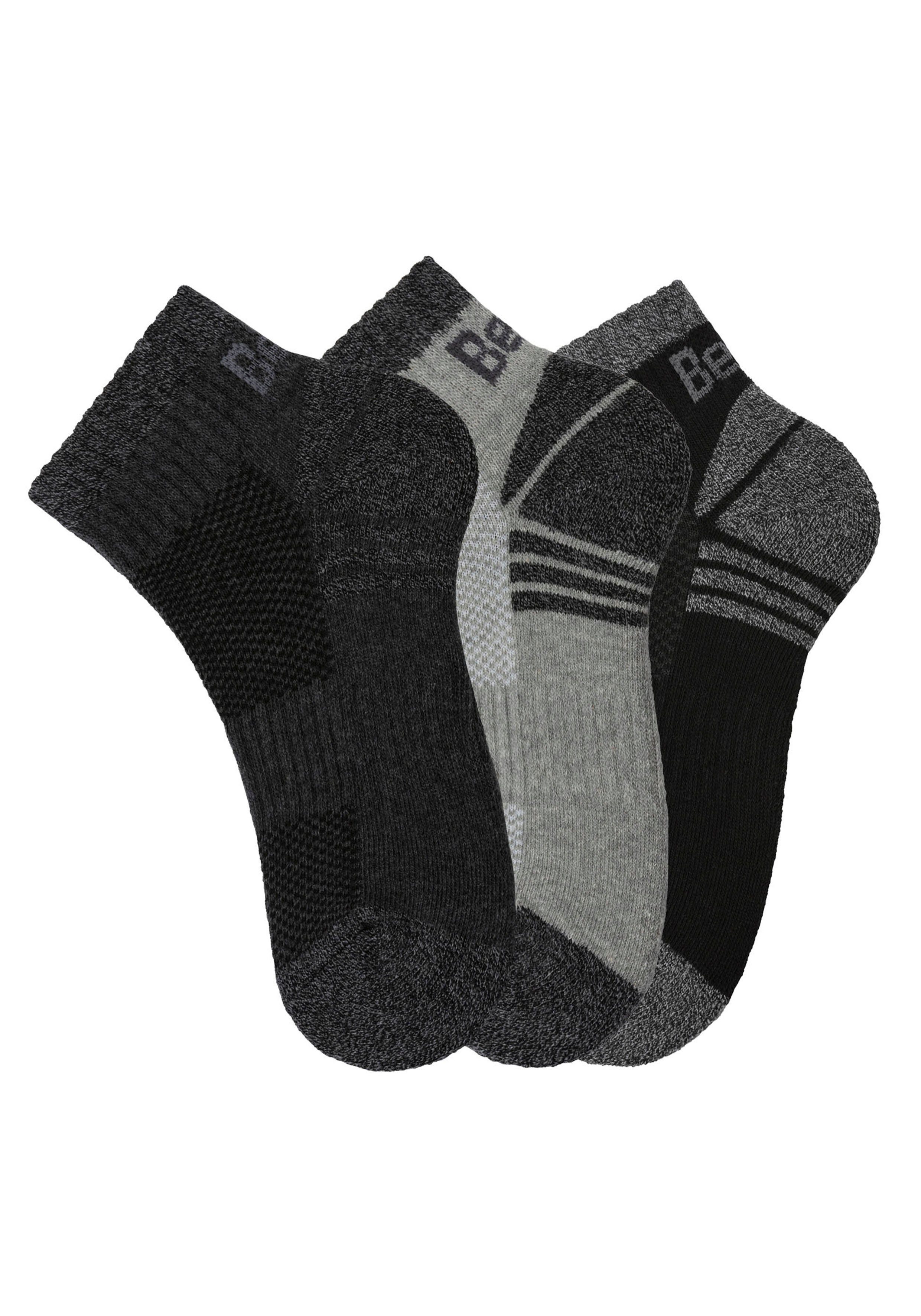 schwarz, mit 1x 1x Kurzsocken anthrazit Mittelfußgummi Pikee meliert, meliert und Bench. grau (3-Paar) 1x