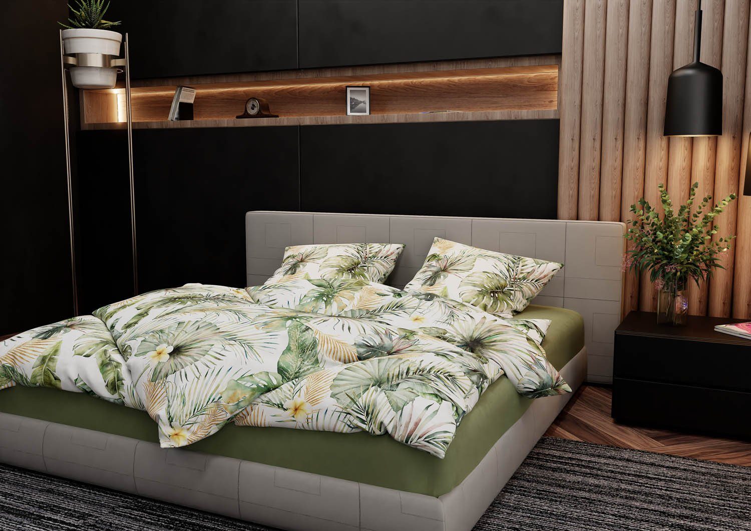 BETTWAESCHE-MIT-STIL Bettwäsche Mako Satin Bettwäsche Blätter und Palmen, M günstig online kaufen