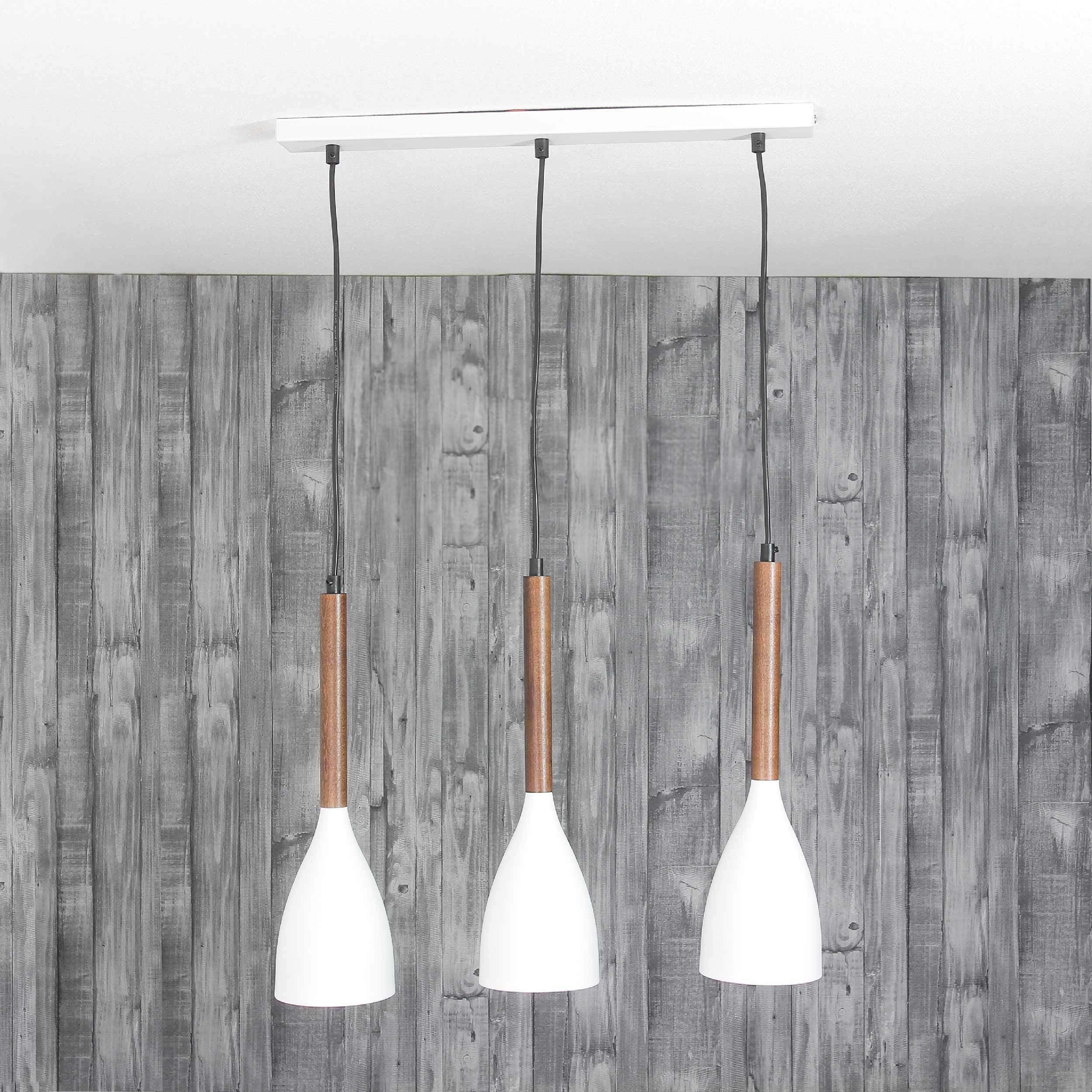 Licht-Erlebnisse Weiß Hängelampe Wohnzimmer MUZA, ohne Pendelleuchte Hängeleuchte Retro Holz Leuchtmittel, Esstisch Design