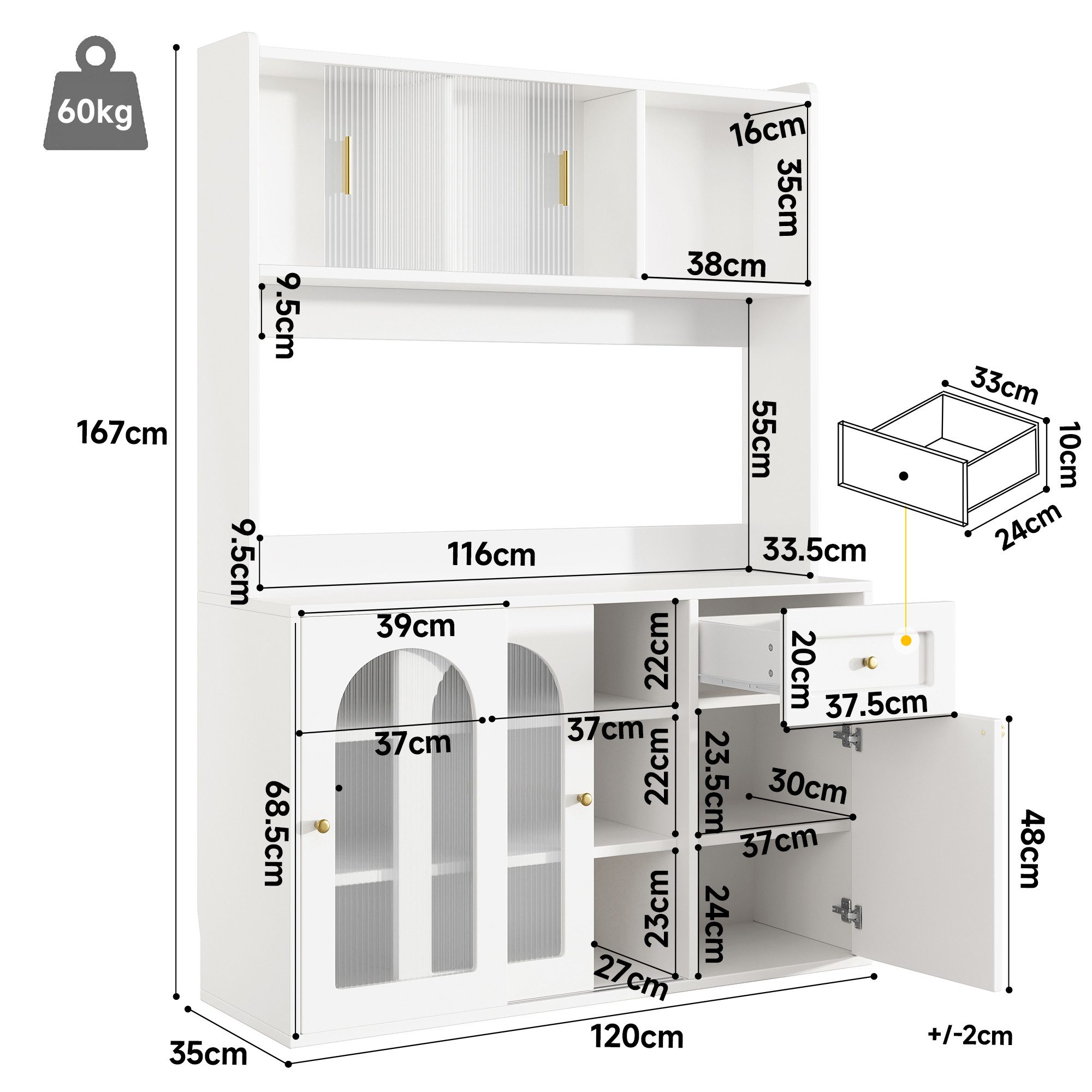 Celya Hochschrank Hochschrank, Vitrinenschrank, Buffetschrank mit Verstellb günstig online kaufen