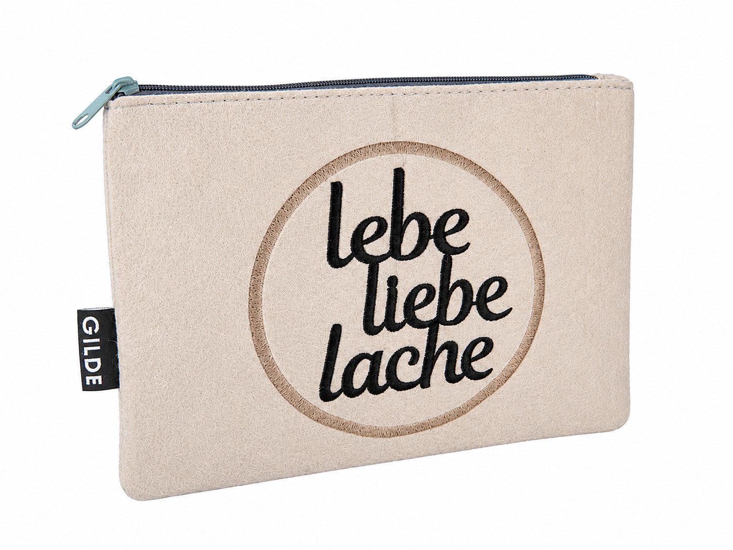 LK Trend & Style Aufbewahrungstasche Filz Tasche klein "Lebe Liebe Lache", großartiges Lebensmotto