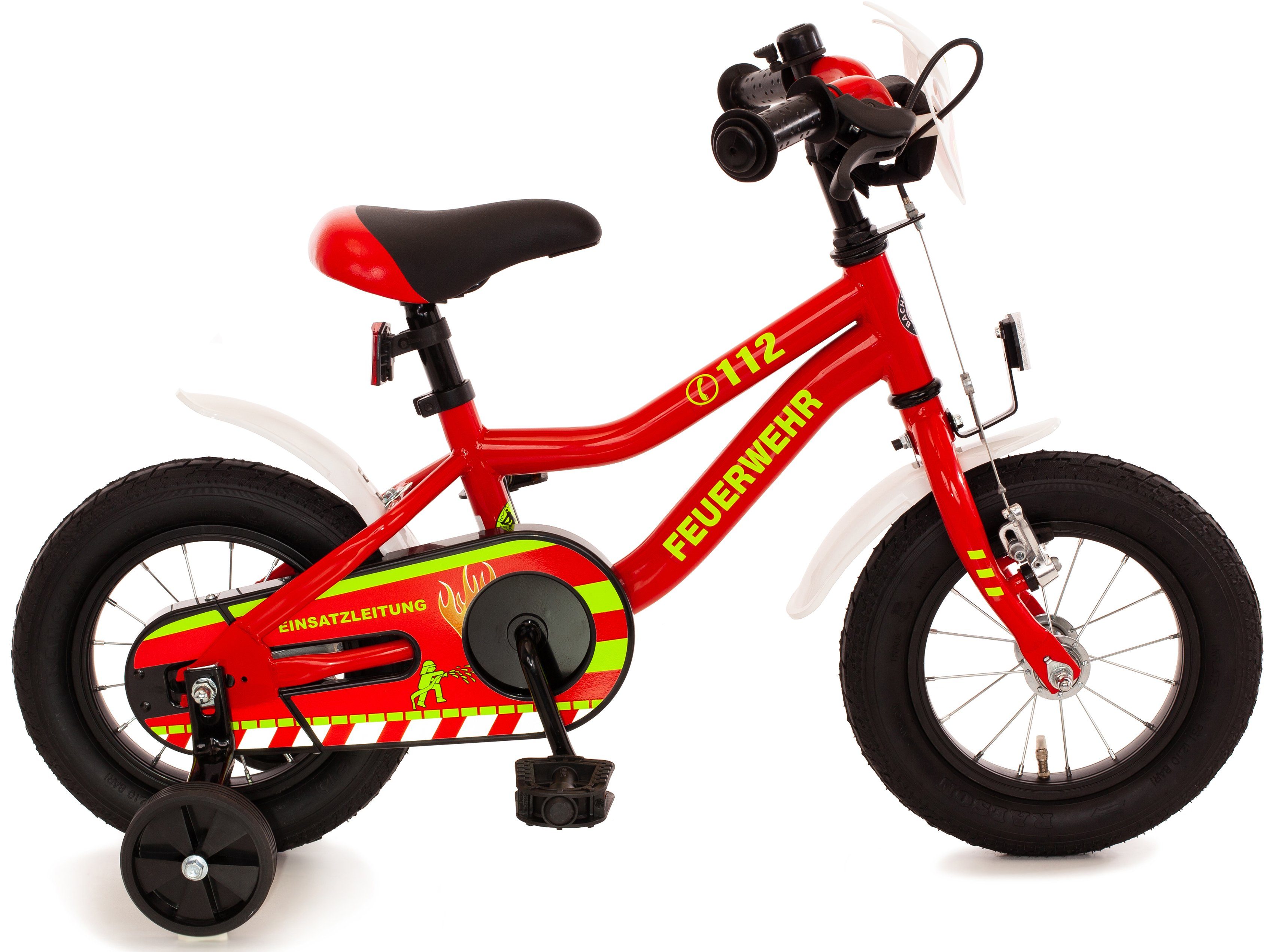 Bachtenkirch Kinderfahrrad Feuerwehr, 1 Gang neongelb/rot/weiß