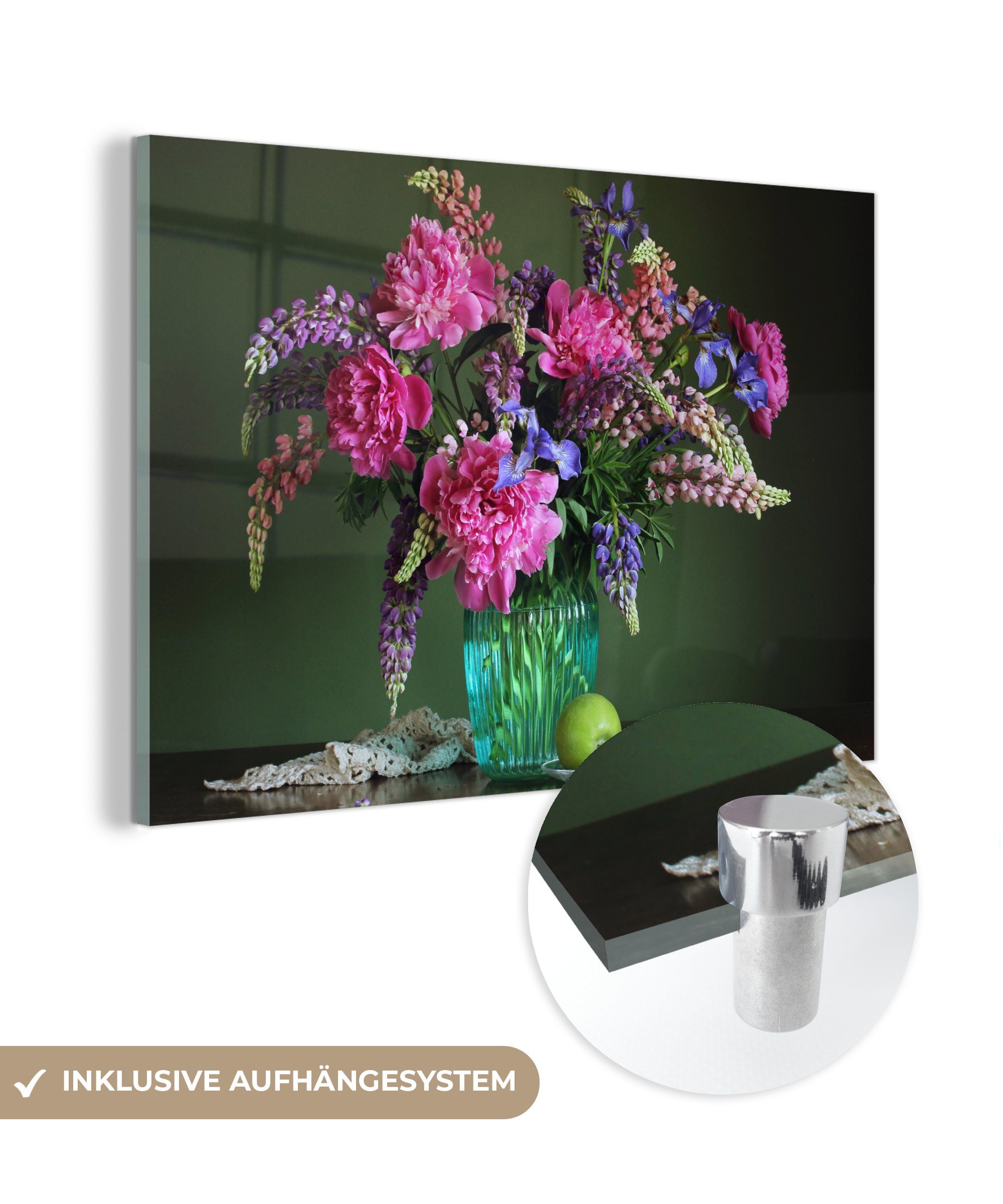 MuchoWow Acrylglasbild Farben - Blumen - Stilleben, (1 St), Glasbilder - Bilder auf Glas Wandbild - Foto auf Glas - Wanddekoration | Bilder