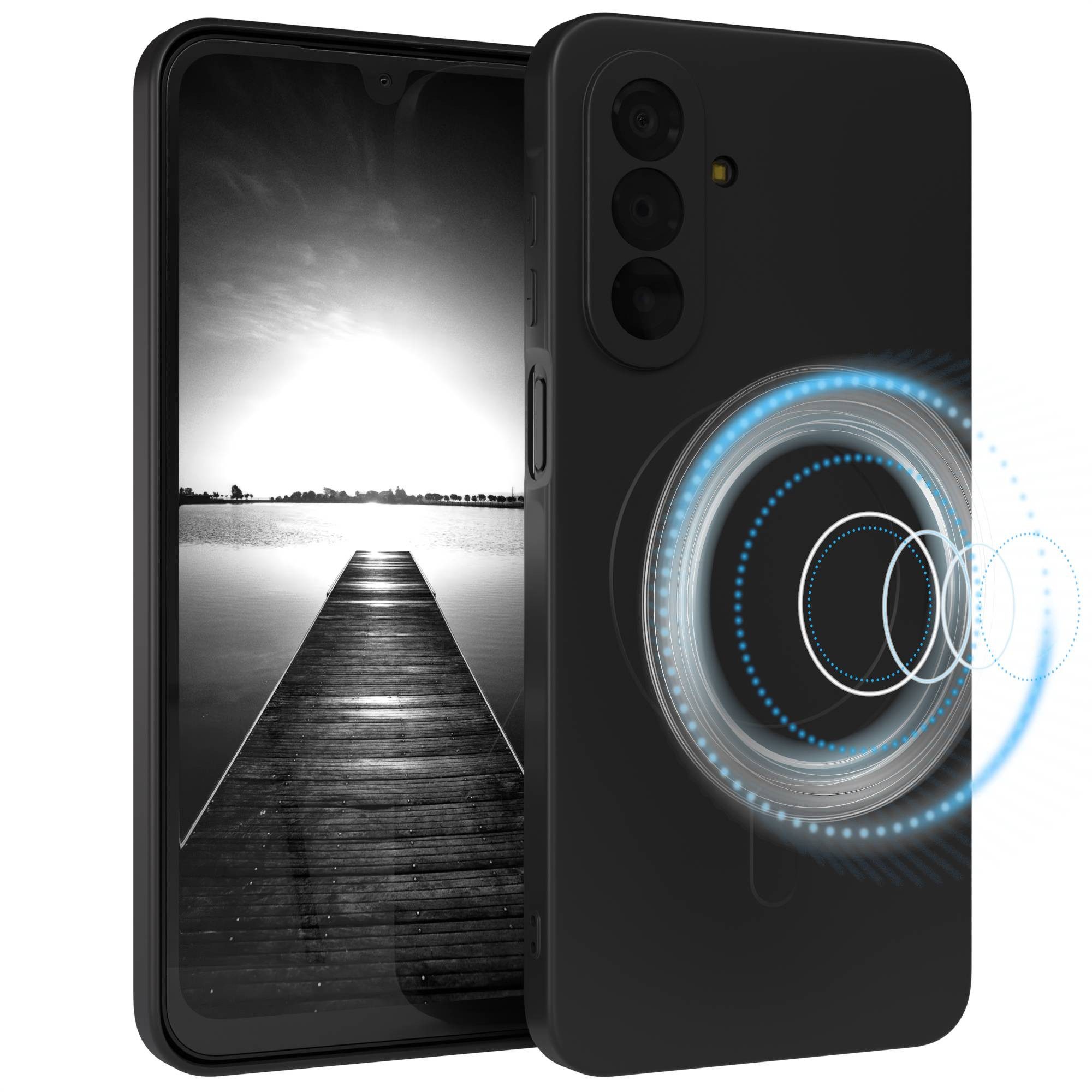 EAZY CASE Handyhülle MagSafe Silikon für Samsung Galaxy A17 6,7 Zoll, Schutzhülle mit MagSafe kratzfest Back Cover Kameraschutz Schwarz