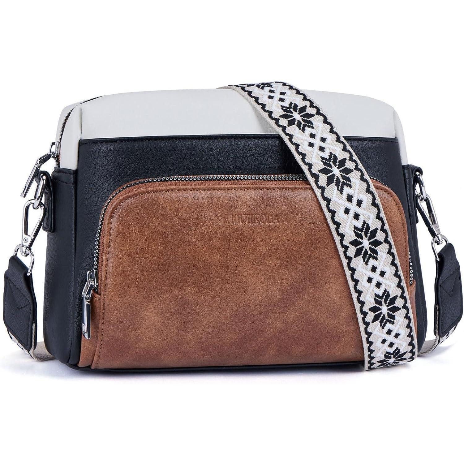 LuxusKollektion Umhängetasche Umhängetasche Damen Crossbody PU Leder Verstellbar A-blackbeigebrown