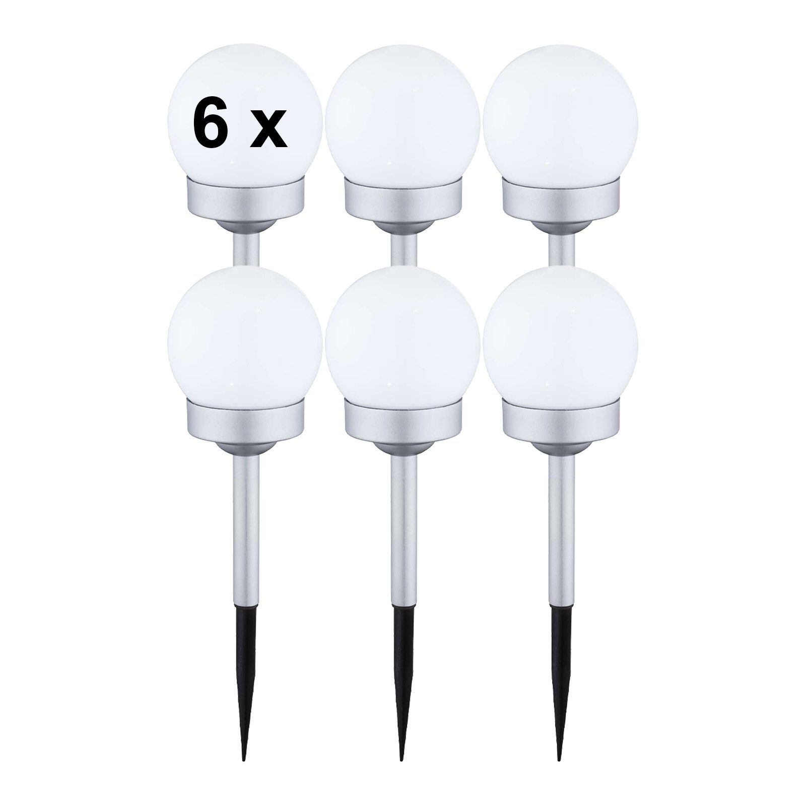 bmf-versand LED Solarleuchte Solarleuchte Garten 6er Set Solarkugeln Silber Solarlampe Außen, Solarkugel, LED fest integriert, Tageslichtweiß, Außenleuchte