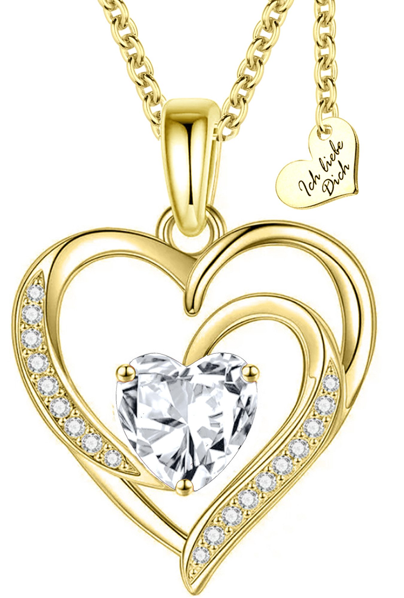 Herzkette 925 Silber Damen Kette mit Herz Anhänger Goldkette vergoldet Geschenk
