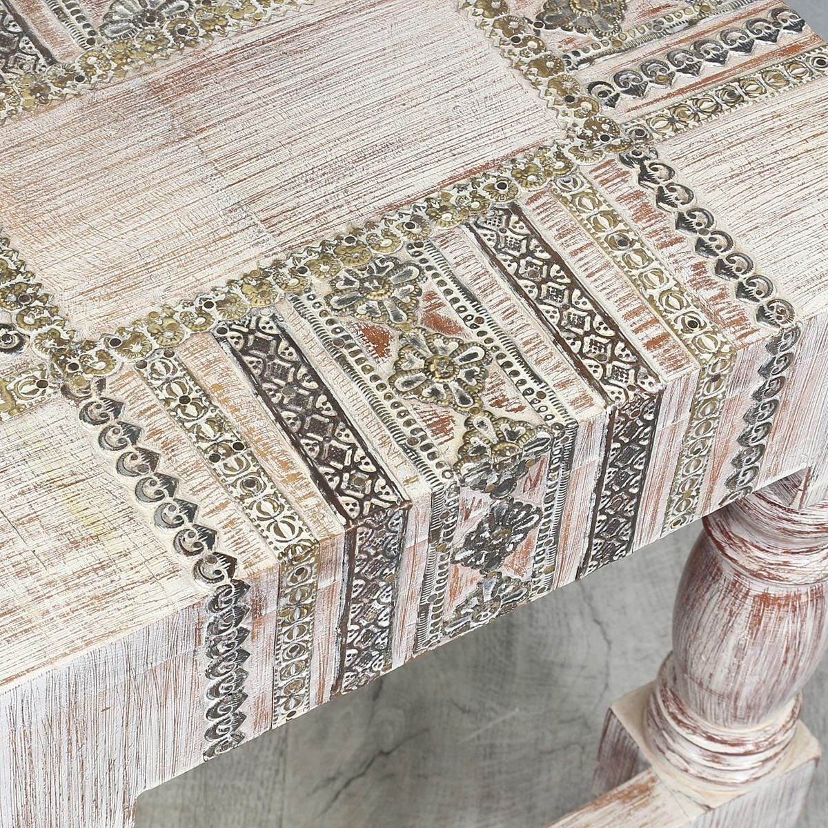 Oriental weiß Handarbeit Hocker Indischer mit klein, Beistelltisch Messing Galerie