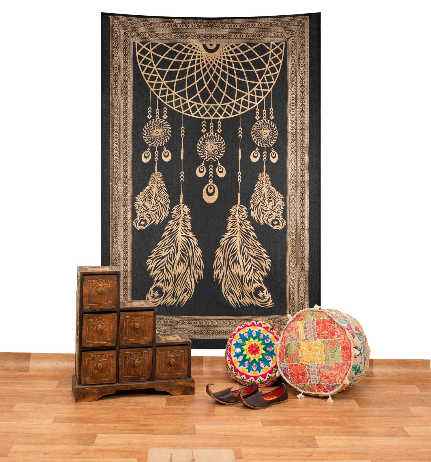 KUNST UND MAGIE Wandteppich Tagesdecke Wandbehang Deko Tuch Dreamcatcher Traumfänger ca.200 x135cm