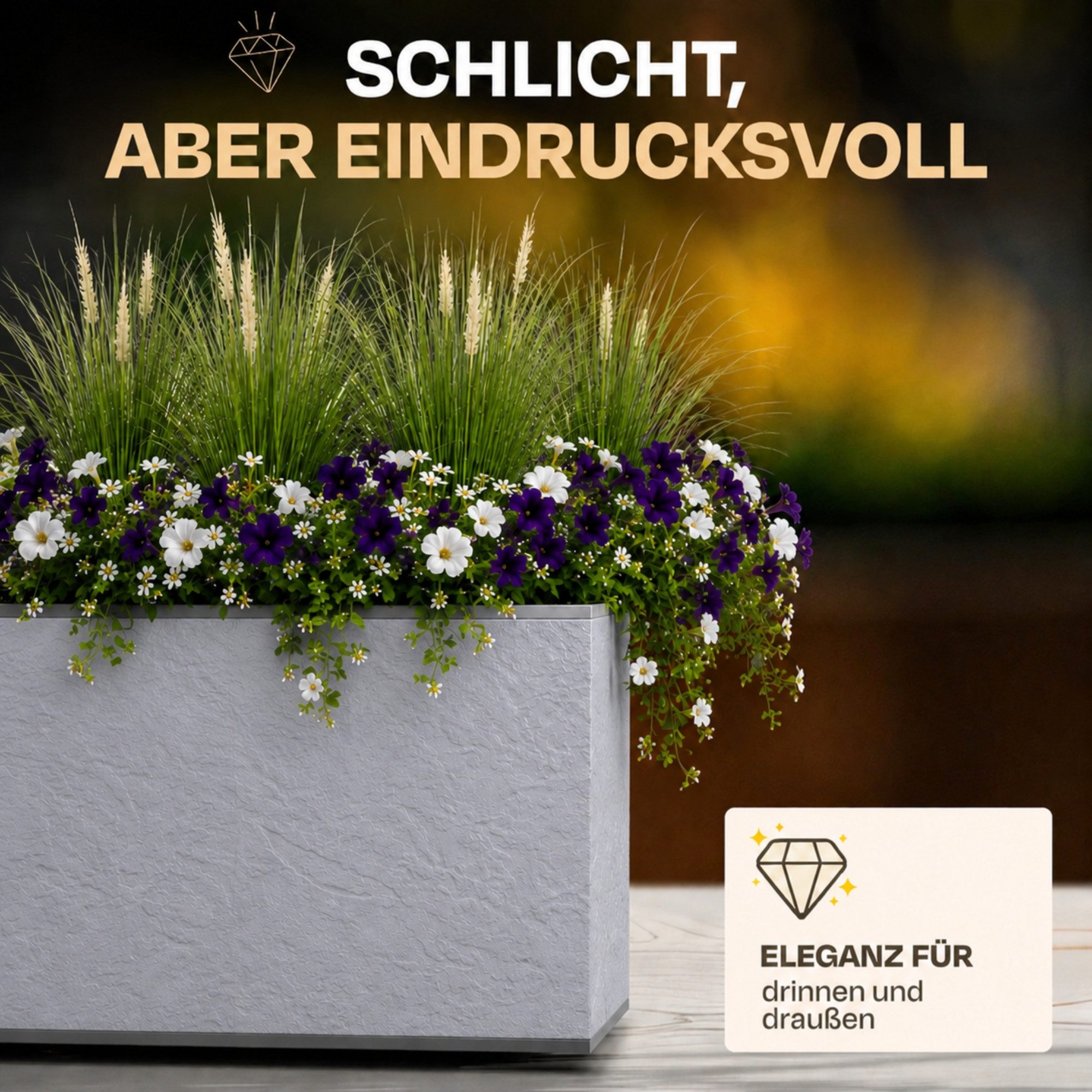 ONDIS24 Pflanzkübel Balkonkasten mit Wasserspeicher, 25L Pflanzvolumen, Pflanzkübel, Vulkan/Basalt, rechteckig, Blumentopf, Balkon Terrasse