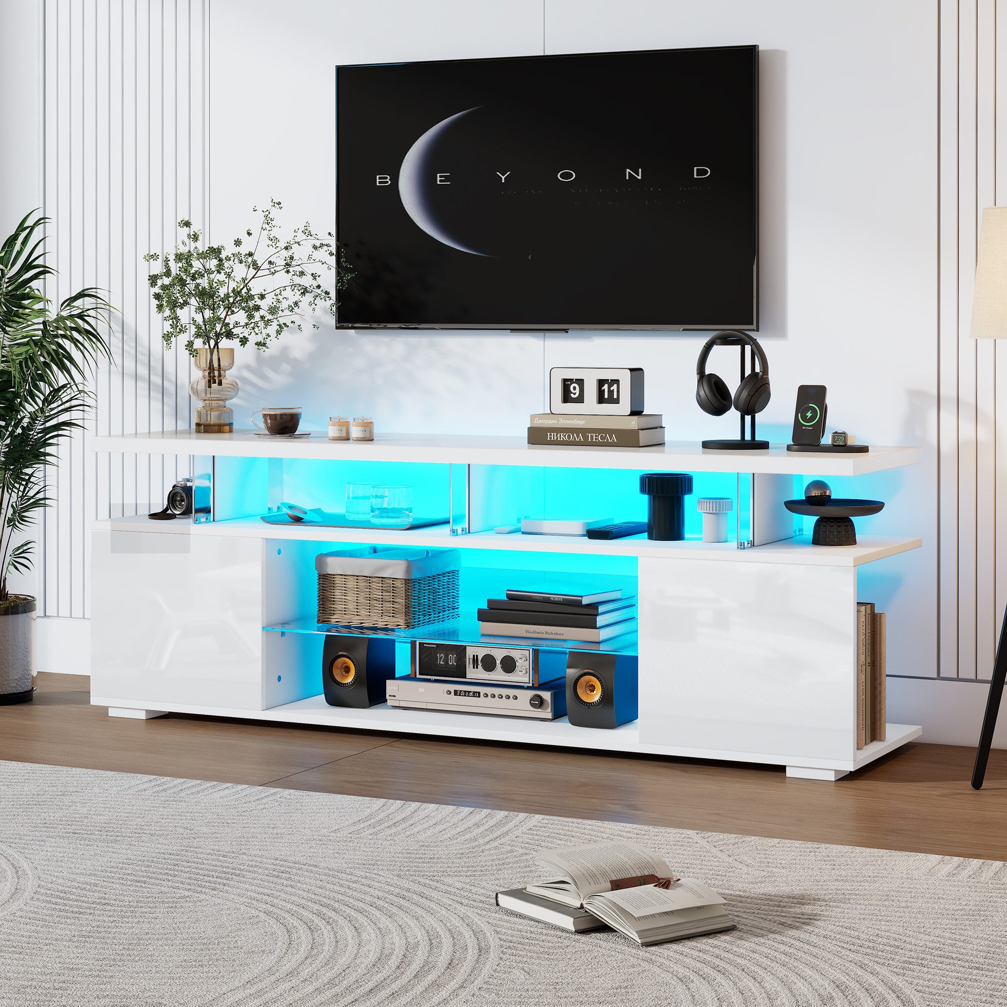 OKWISH Lowboard Moderner TV-Ständer in Hochglanzweiß (TV-Panel, TV-Glasschr günstig online kaufen