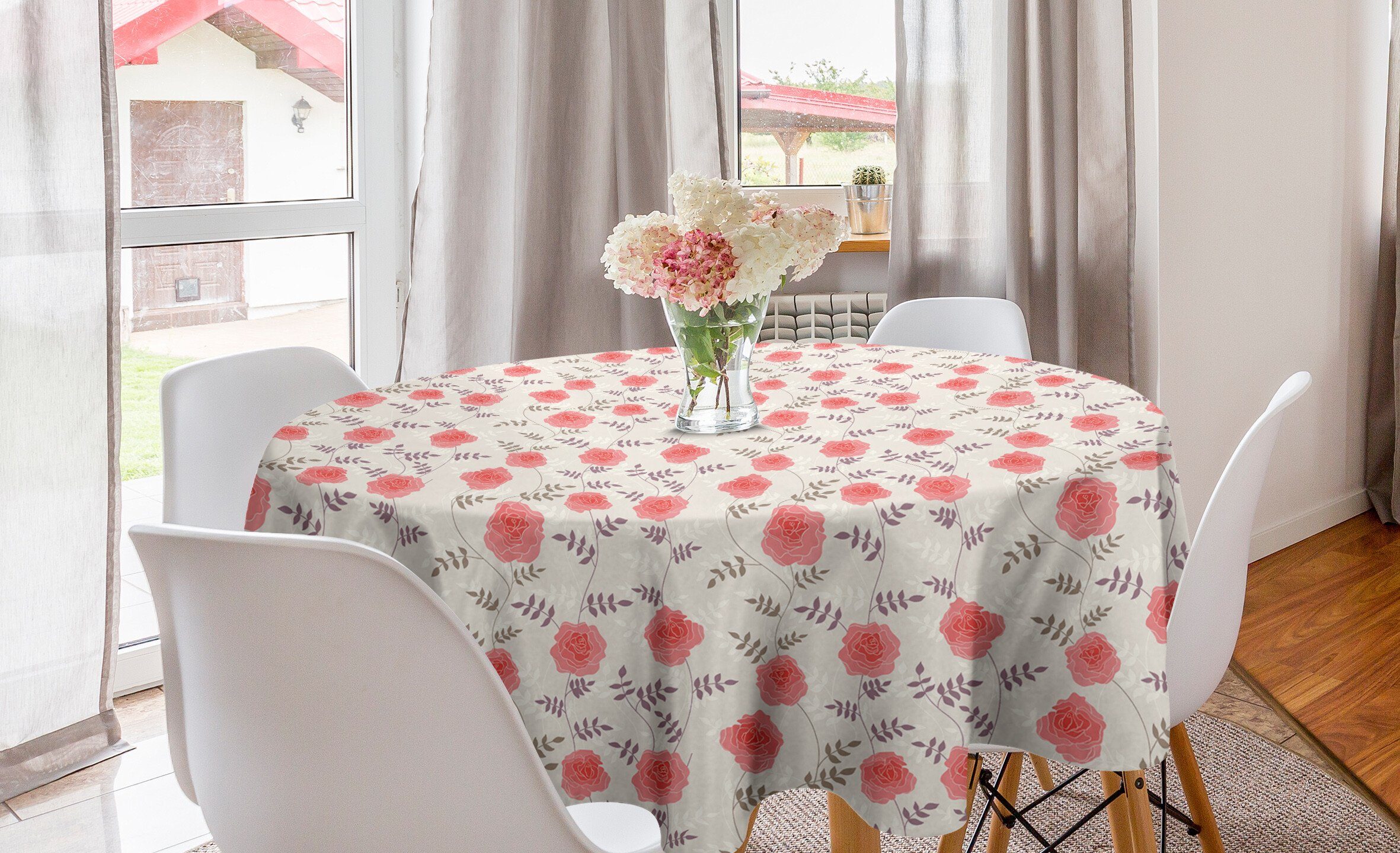 Esszimmer Dünne Tischdecke Blühende Blumen Dekoration, Küche Abakuhaus Kreis für Tischdecke Abdeckung Rose Peduncle