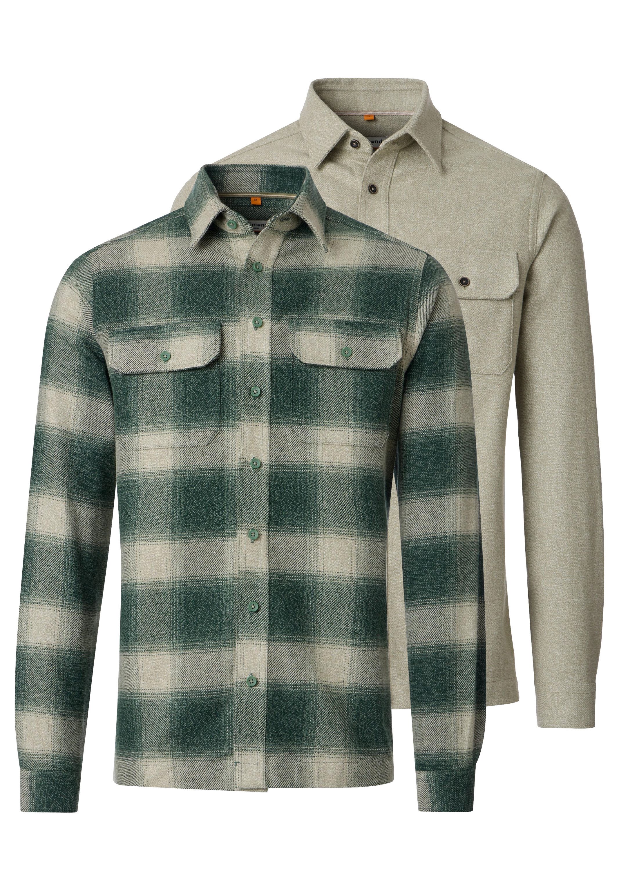 Redmond Flanellhemd 2er Pack Basic (Spar-Set, 2-tlg) Hemdjacke / Overshirt - Baumwolle - Atmungsaktiv - Aus weichem Flanell