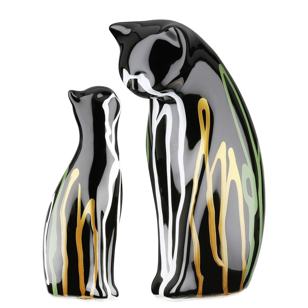 Tierfigur Katzenfiguren Set Scuro 2-teilig aus Keramik schwarz mit Farbverlauf