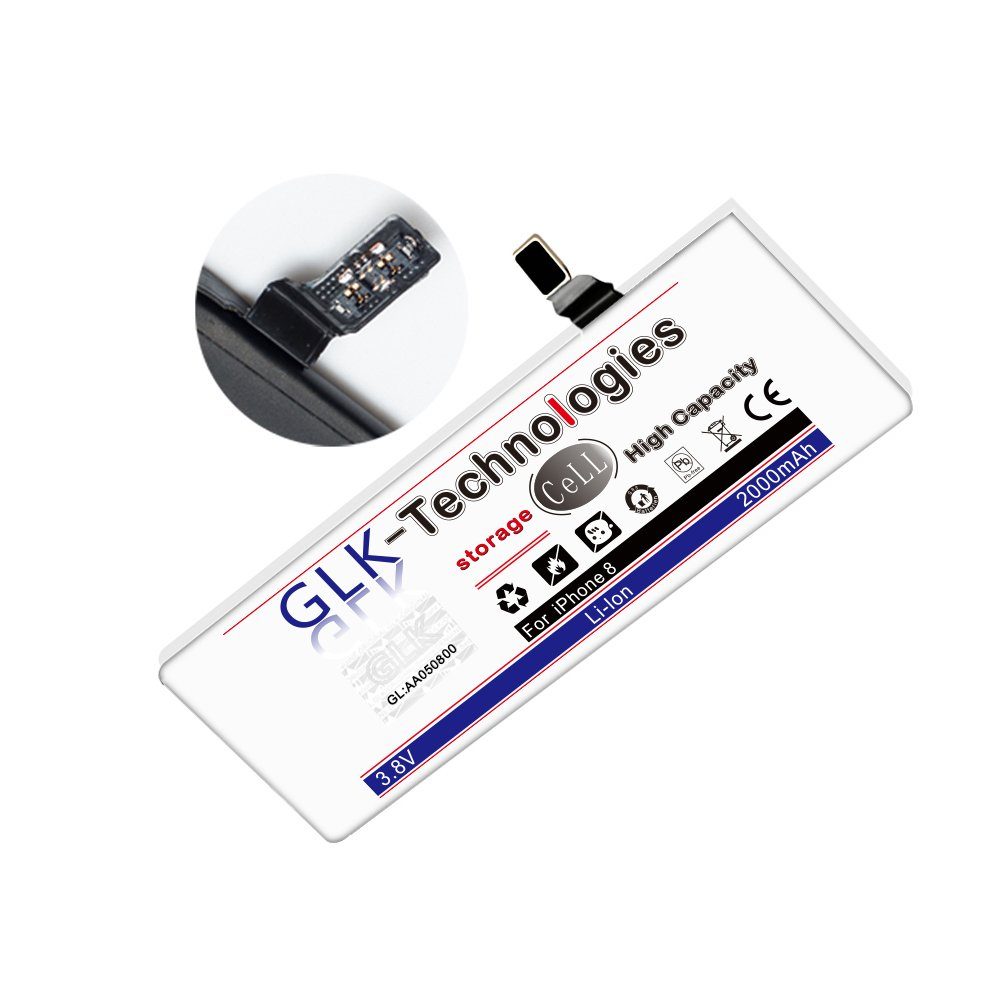 GLK-Technologies Verbesserter Ersatz Akku inkl. 2000 (3,8 iPhone 8 für Smartphone-Akku V) mAh Apple 2X Klebebandsätze