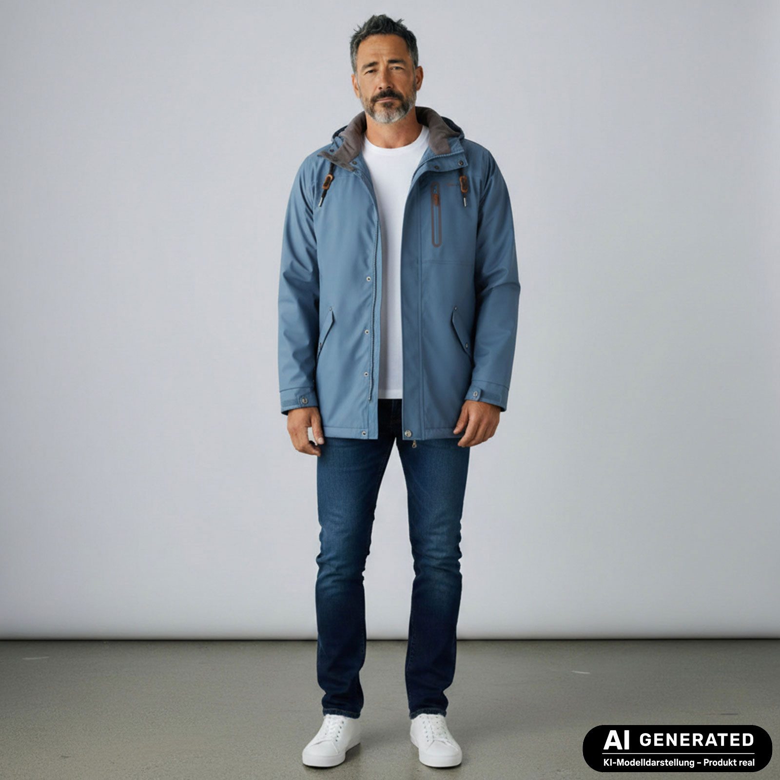 Dry Fashion Regenjacke Bergen Herren Regenmantel Fleece-Futter - Outdoor-Jacke Wasserdicht Parka Winddicht, Verschweißte Nähte, 2-Wege-Reißverschluss, Kapuze