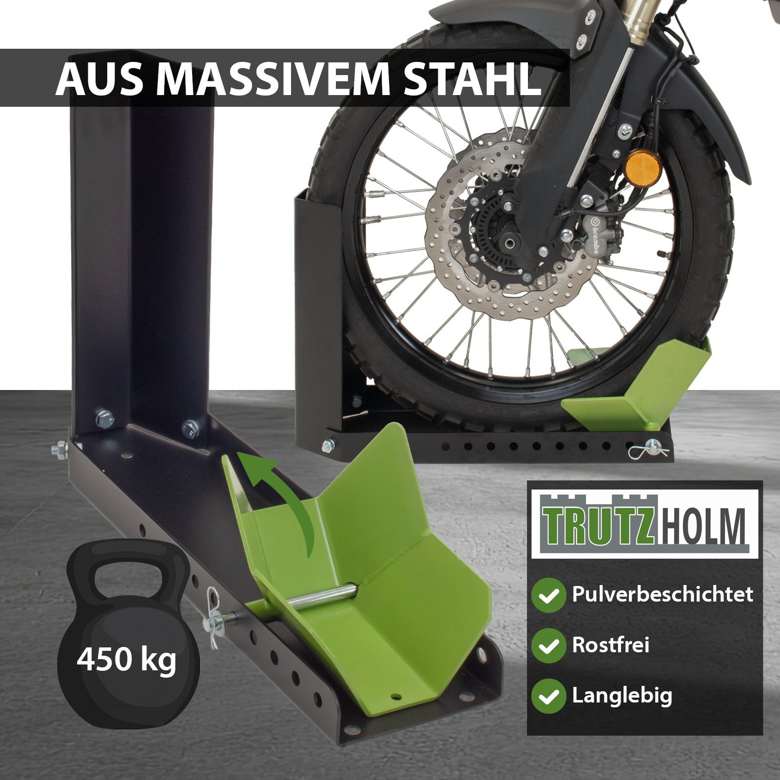 TRUTZHOLM Motorrad-Hauptständer Motorradwippe Stahl Radgröße 8-24 Zoll Reifenbreite bis 145 mm, (Artikel, 1-St), 10-fach verstellbar – Bild 3 von 5