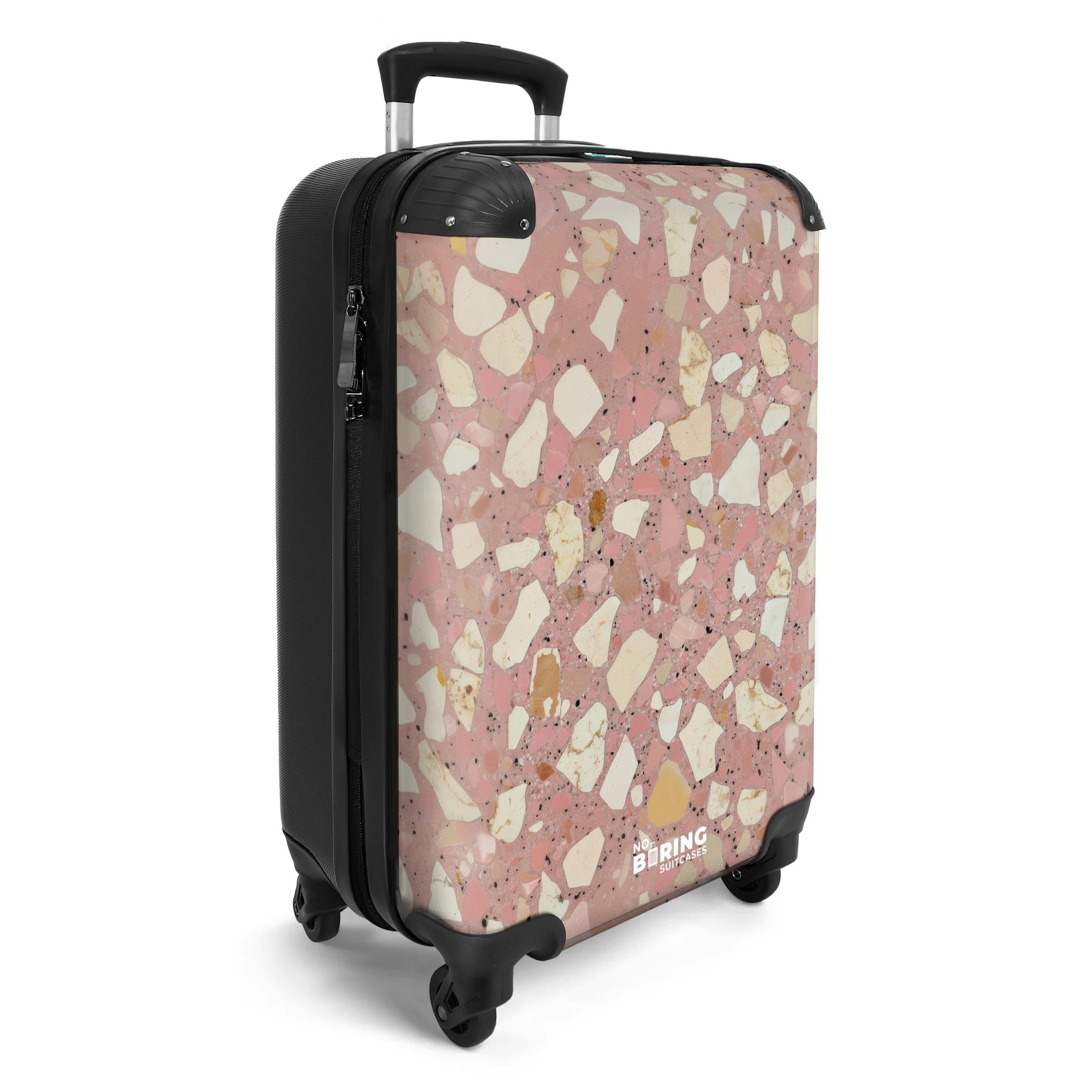 NoBoringSuitcases.com© Hartschalen-Trolley Steinmuster mit rosa Hintergrund 55x35x20cm, 4 Rollen, Reisetasche mit Rollen, Koffer Handgepäck Flugzeug