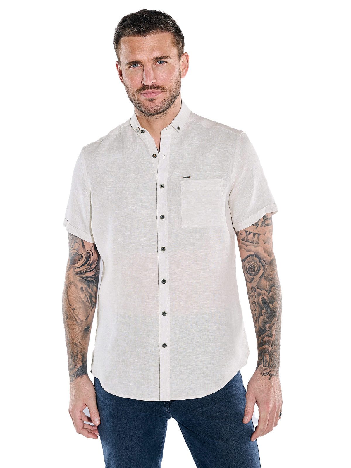 emilio adani Kurzarmhemd Herren Kurzarm-Hemd aus Leinen, Beige