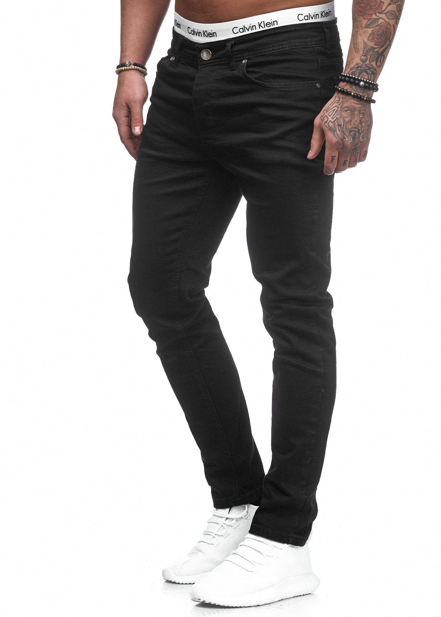 Code47 Slim-fit-Jeans Slim Hose Basic 5078 Fit Designer Jeanshose Schwarz Chino Stretch Jeans Herren