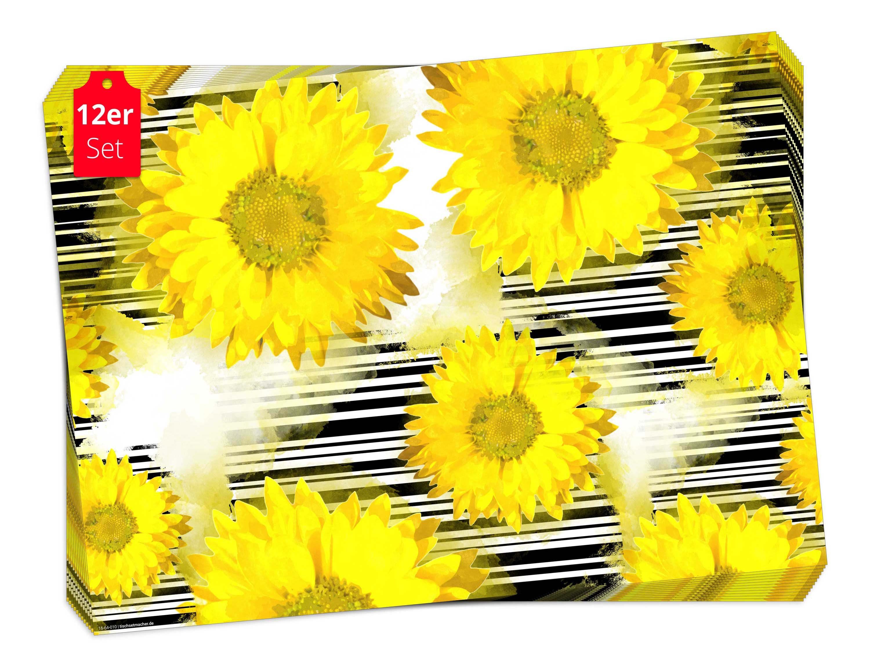 Platzset, Tischset Frühling, Made x Tischsetmacher, (aus Ostern / 32 in & Naturpapier Germany 12-St., 44 Blumen, cm Aufbewahrungsmappe, in gelb-weiß)