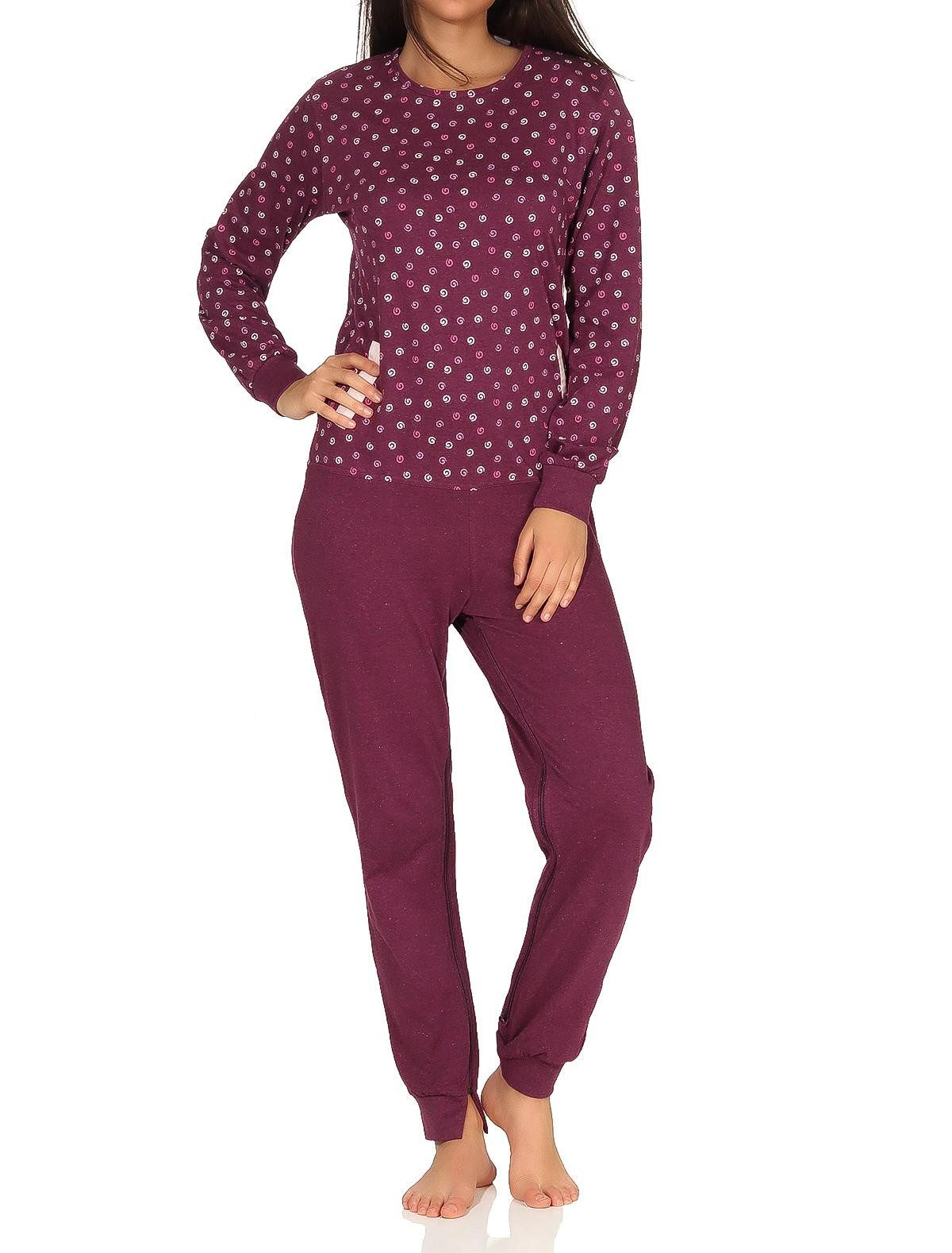 Normann Care Pyjama Damen Pflegeoverall langarm mit Reißverschluss am Rücken und am Bein