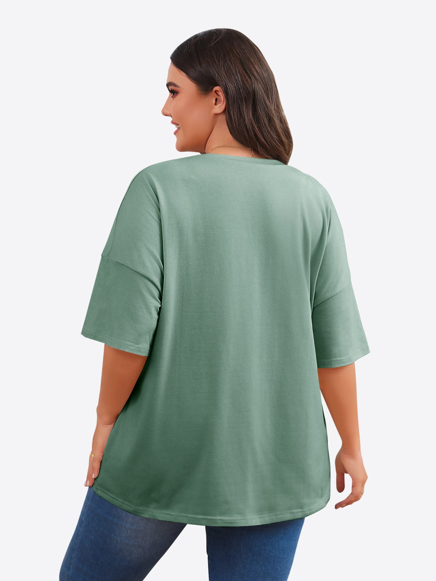 Imily Bela T-Shirt Damen Oversized Freizeittops mit halben Ärmeln (Packung, 1-tlg., 1per-Pack) einfarbig