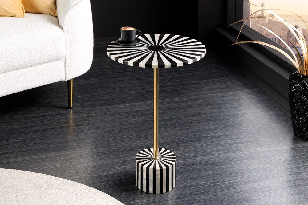 riess-ambiente Beistelltisch HARMONY NATURE 60cm schwarz/weiß - Mosaik, Inlay, Kunsthandwerk, Rund (Einzelartikel, 1-St), Gestreifter Nachttisch - idealer Blickfang für Wohn- und Schlafzimmer