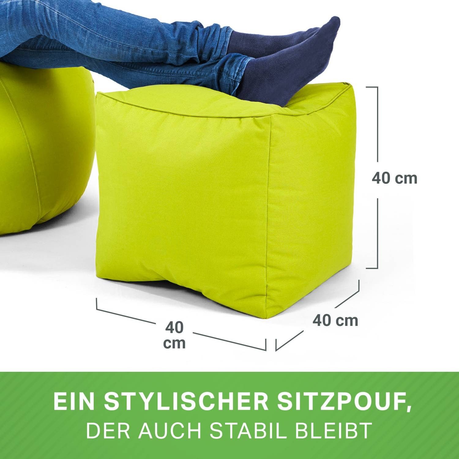 Erwachsene Sitzsack mit 40x40x40cm Bean Sitz-Pouf Sitzsäcke), Hellgrün EPS-Perlen Bodenkissen Kinder Cube für Füllung, Green für Fußkissen (Hocker Fußhocker - Sitzhocker und Sitzkissen