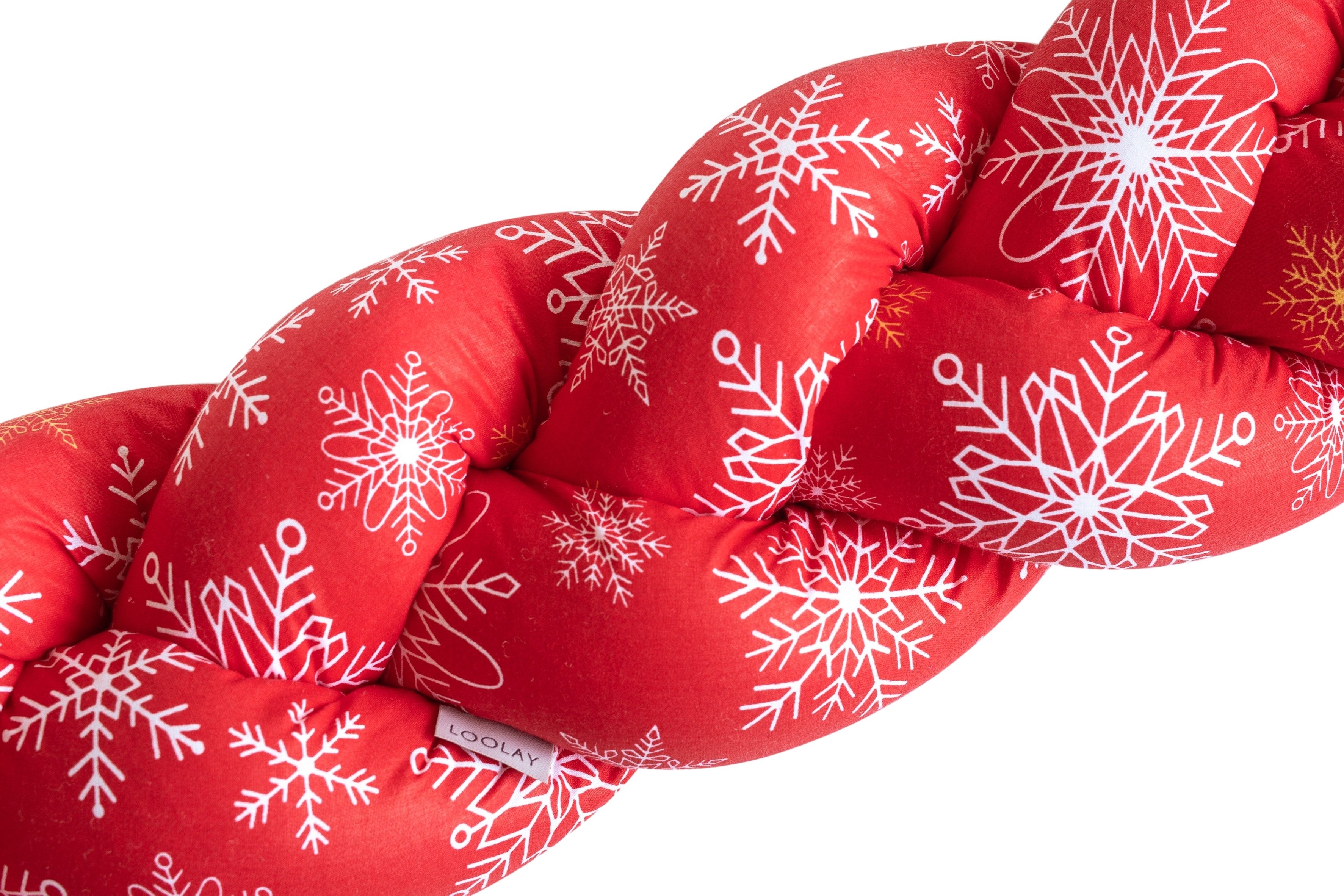 Loolay Nestchenschlange SCHNEEFLOCKEN ROT Geflochtenes Kissen Zierkissen Bettumrandung, (Zugluftstopper Zugluft Schlange Wickeltischumrandung Babybett Kinderzimmer Schutz, Dekokissen Bettschlange 100 150 200 300 400 cm & Länge auf Anfrage), Weihnachtsdekoration Weihnachtsgeschenk TOP Geschenk!