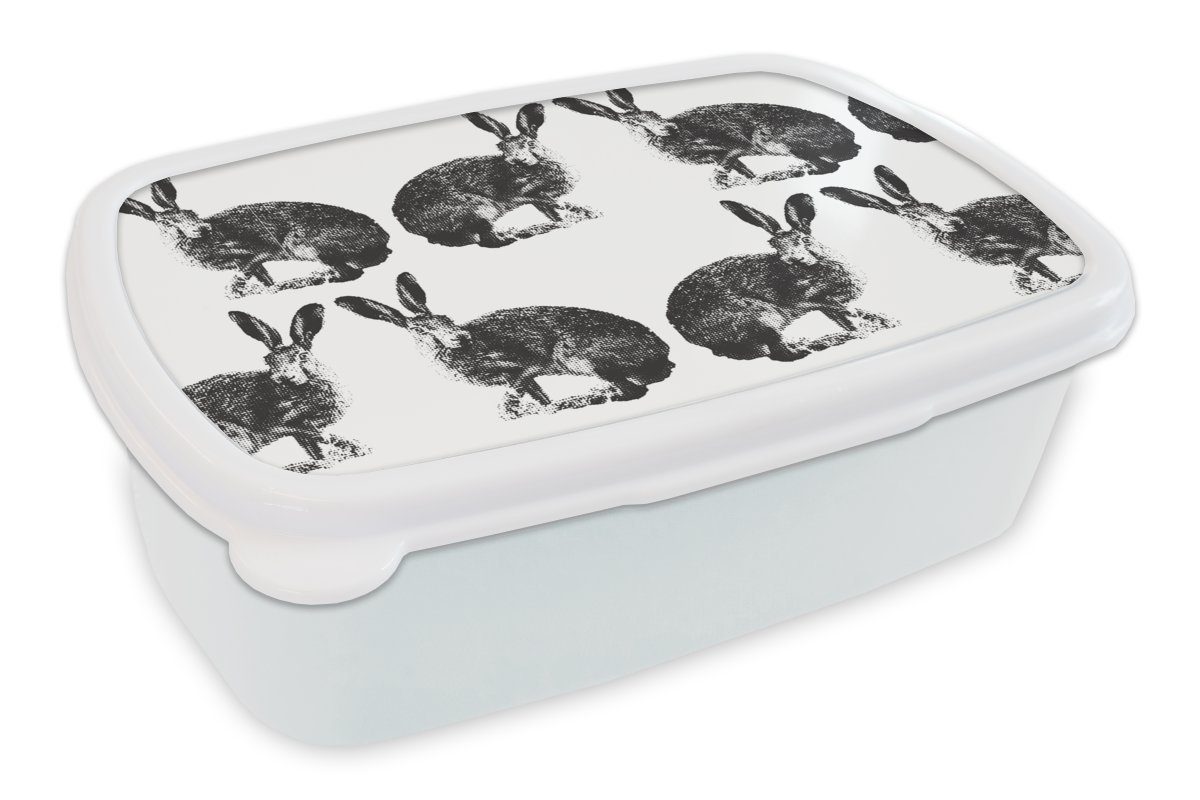 MuchoWow Lunchbox Jahrgang - Design - Kaninchen - Tiere, Kunststoff, (2-tlg), Brotbox für Kinder und Erwachsene, Brotdose, für Jungs und Mädchen weiß