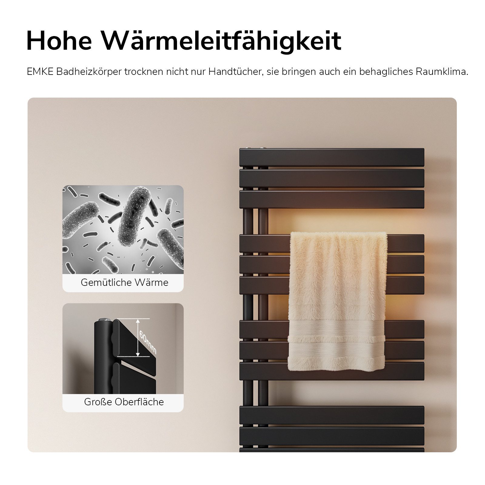 EMKE Paneelheizkörper Schwarz Flach Badheizkörper Design Handtuchtrockner, günstig online kaufen