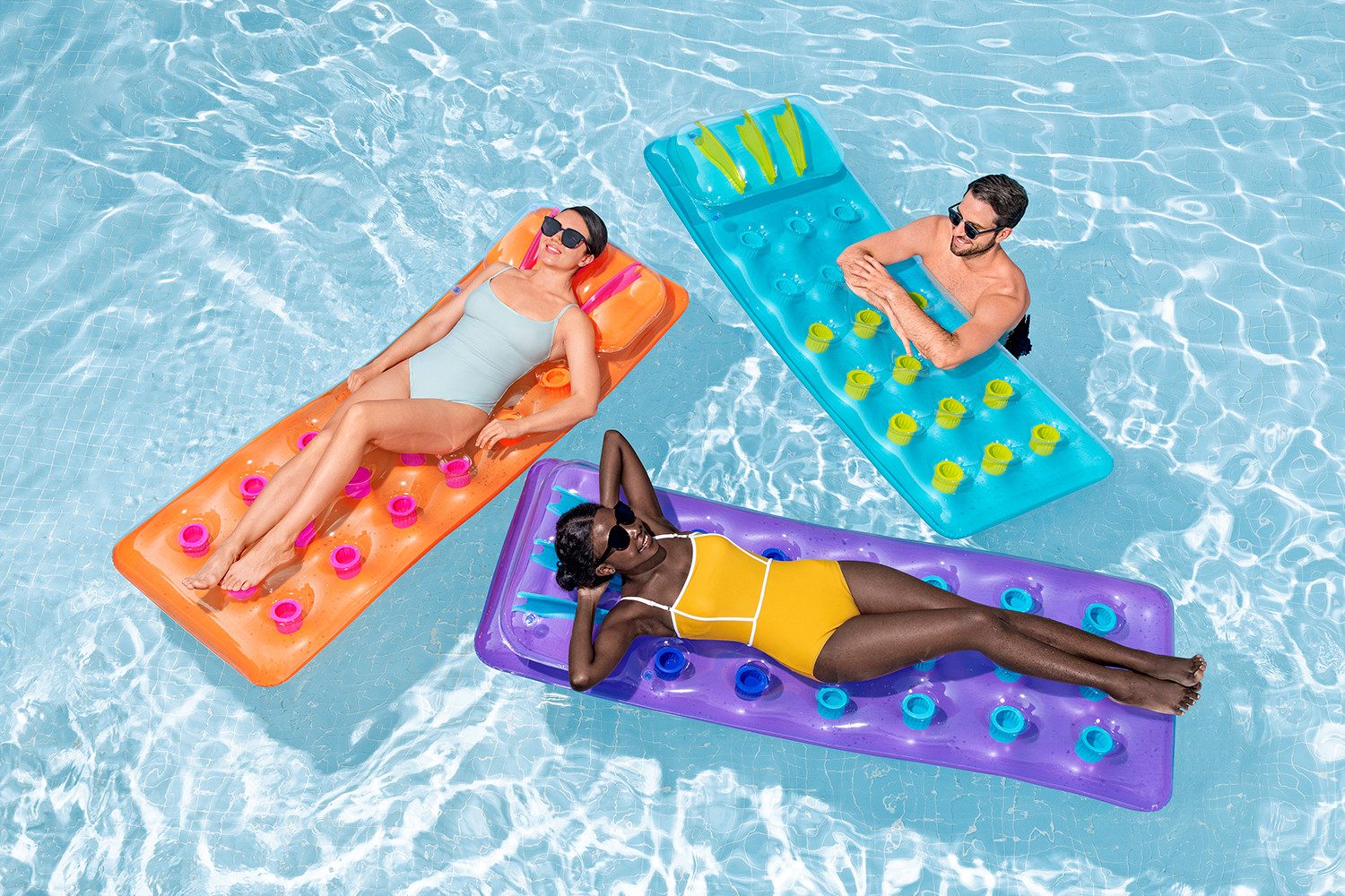 Bestway Badeinsel Summer Colors™ Deluxe, (Packung, 1-St., 175 x 63 x 26 cm), Inkl. integriertes Kopfkissen