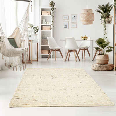 Wollteppich TaraCarpet Handwebteppich Oslo, TaraCarpet, rechteckig, Höhe: 10 mm, Schurwolle Handgewebt natur meliert Wohnzimmer Schlafzimmer 070x130 cm