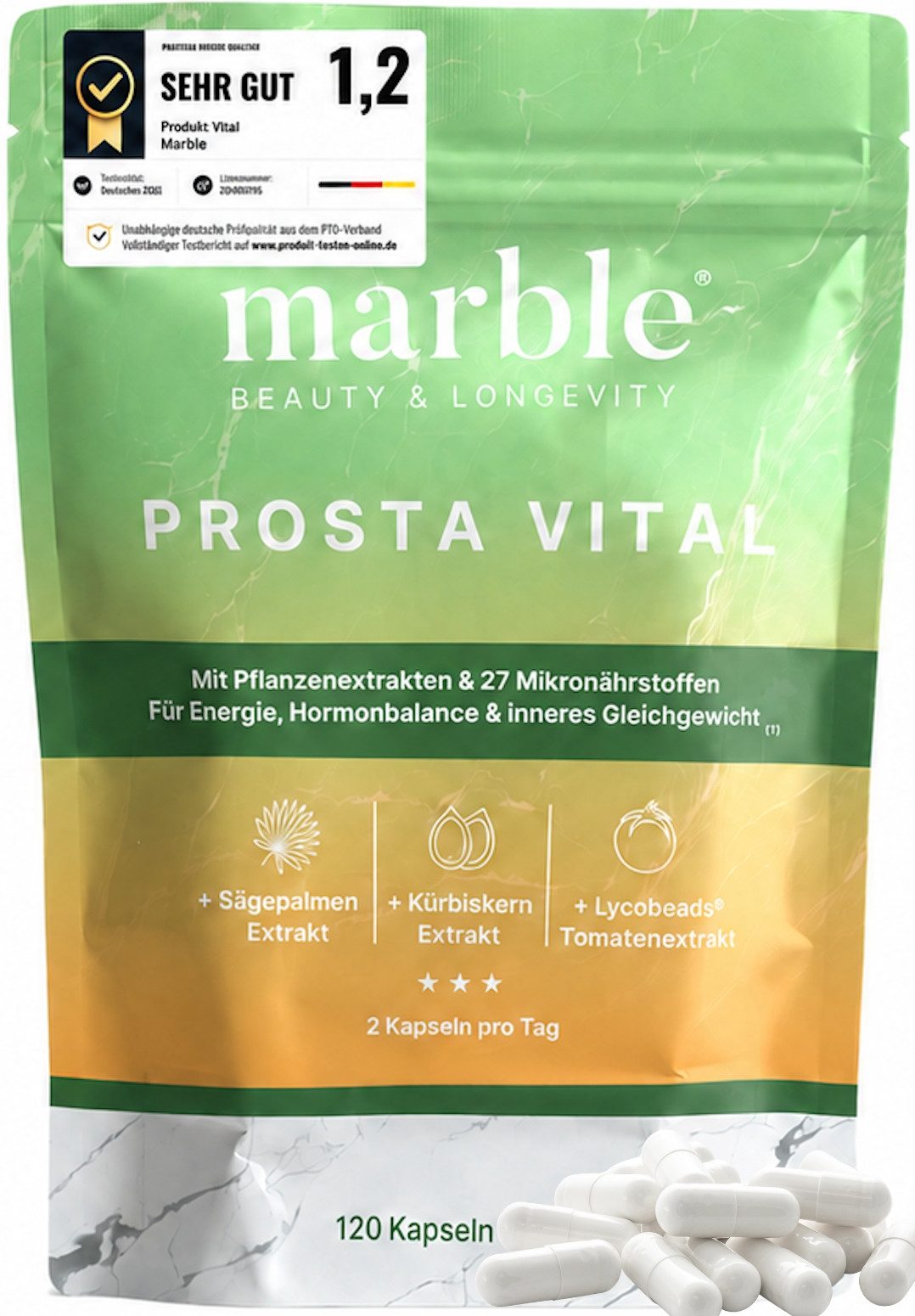 Marble Prosta Vital Prostata Komplex 120 Kapseln mit Sägepalme - marble® Kapseln, 84 g