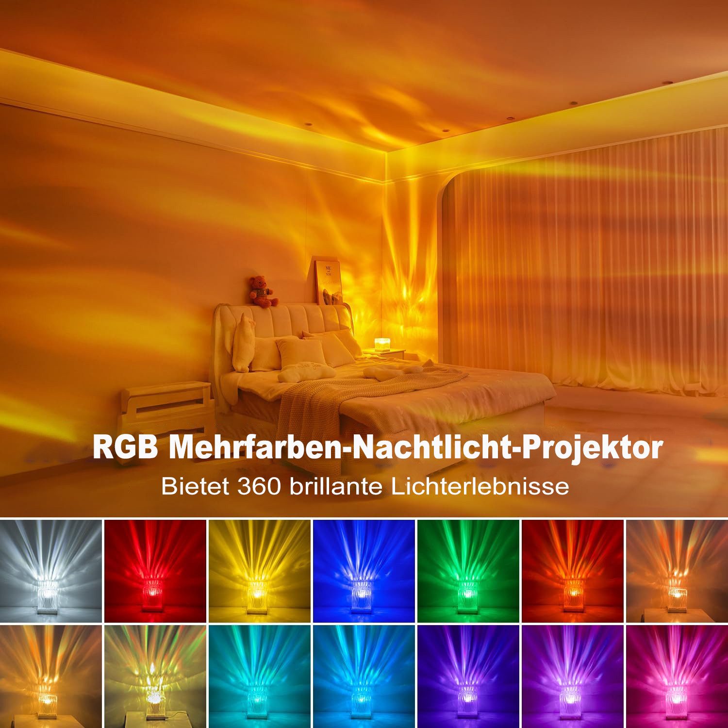 Futicare Nachtlicht LED Northern Lights Projektor, Tischlampe Kristall, 18 Farben Aurora Licht, 162 Modi, Dimmbar, Mit Fernbedienung & Timer, Schlafzimmer Deko Lampe