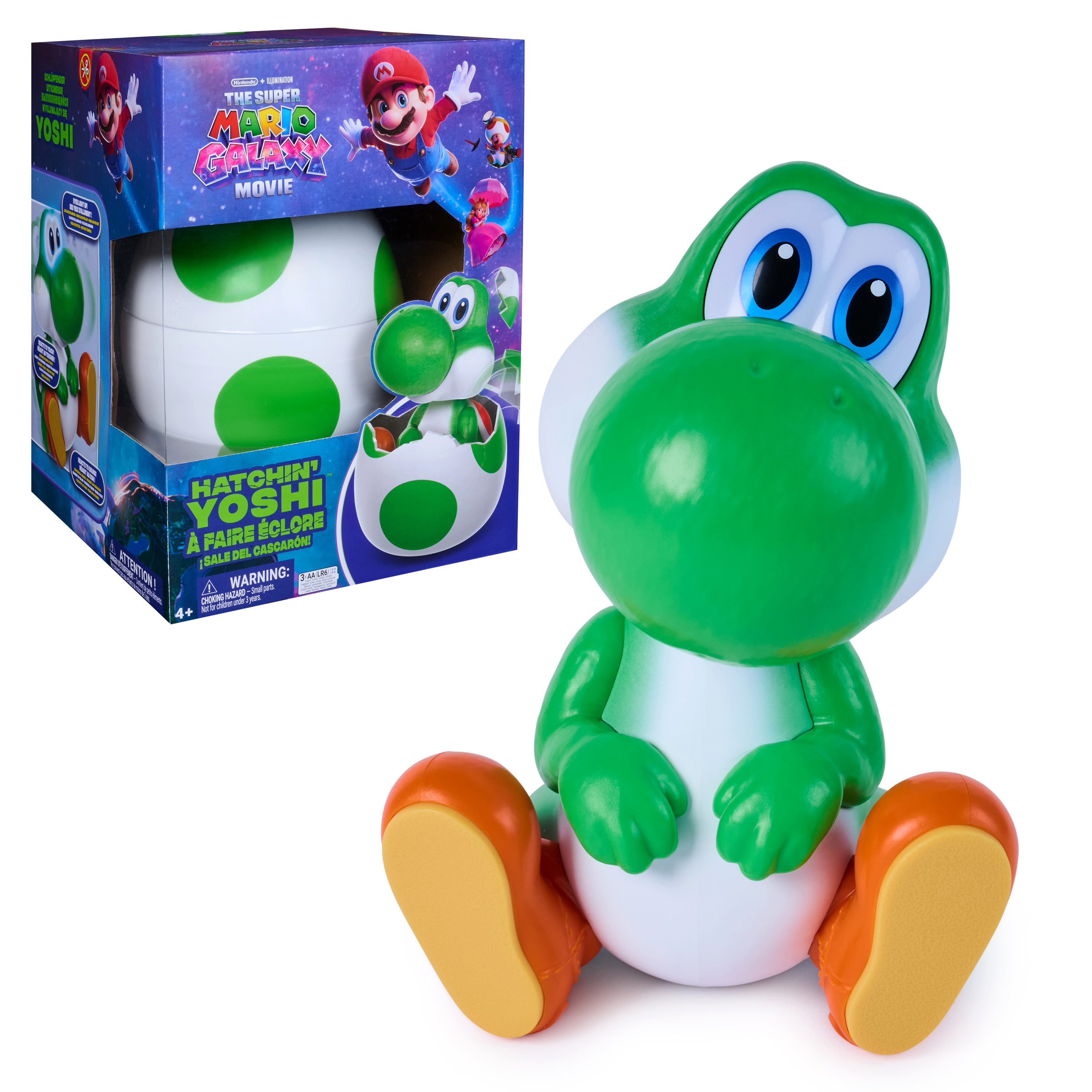 Spin Master Spielfigur Super Mario Galaxy Film, Hatchin' Yoshi, Interaktiver Yoshi im Ei, mit Sound- und Bewegungseffekten