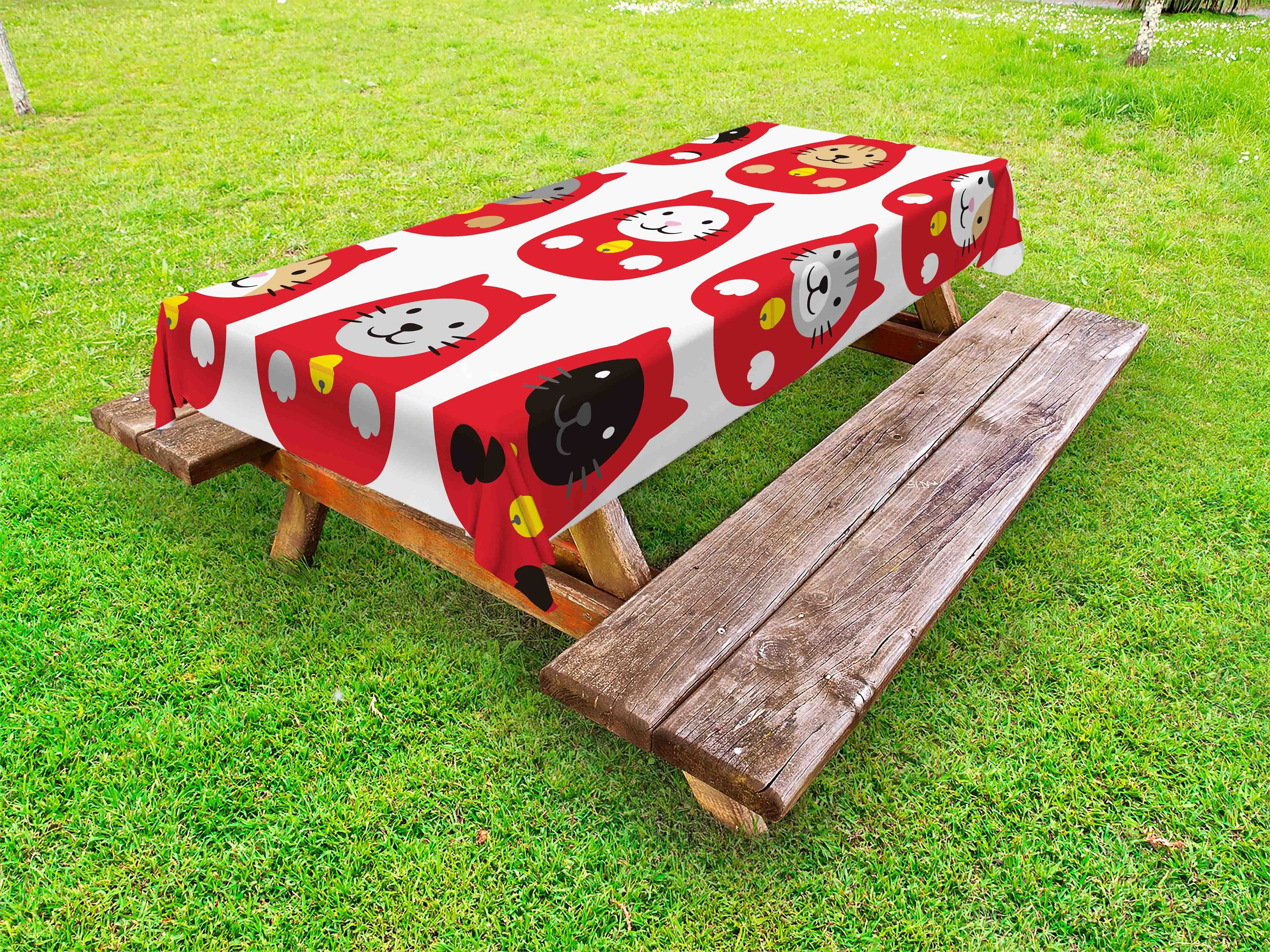 Abakuhaus Tischdecke dekorative waschbare Picknick-Tischdecke, japanische Katze Daruma Blick Maneki Cat