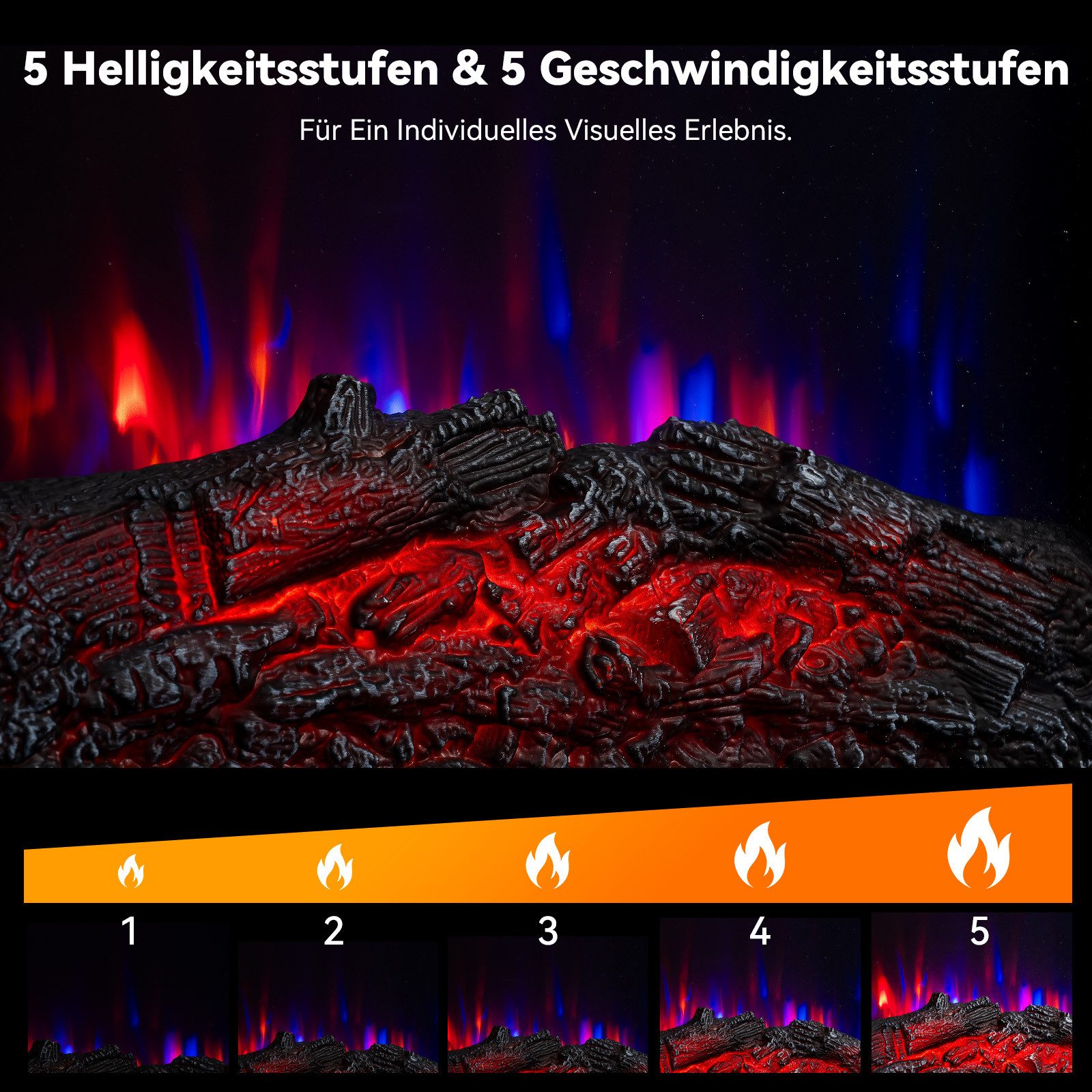 HOMAVO Elektrokamin mit Schrank, 18" 900W/1800W Elektrokamin mit Heizung, 3D-Flammeneffekt – Bild 4 von 5