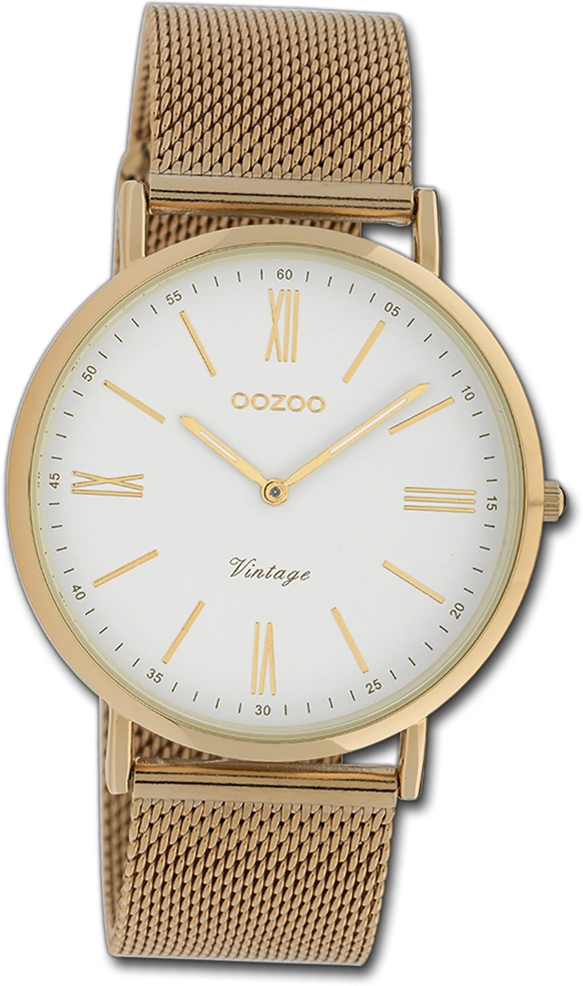 OOZOO Quarzuhr Oozoo Damen Armbanduhr Vintage Series, (Analoguhr), Damenuhr Metallarmband rosegold, rundes Gehäuse, groß (ca. 40mm)