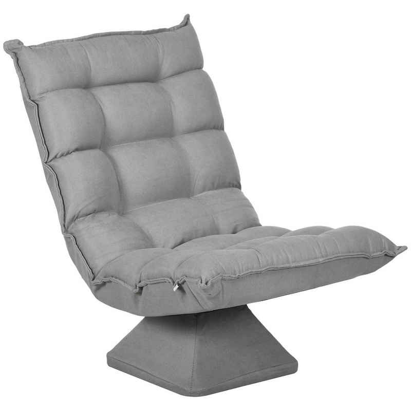 HOMCOM Relaxsessel Drehbarer Meditationsstuhl mit verstellbarer Rückenlehne, Sockel (Bodensofa, 1-St., Bodenstuhl), Lazy Sofa für Wohnzimmer, Büro, Grau